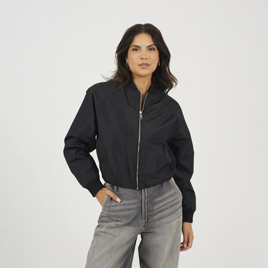 Brave Soul Black Oversized Sleeve Bomber Jacket - Black Image 1