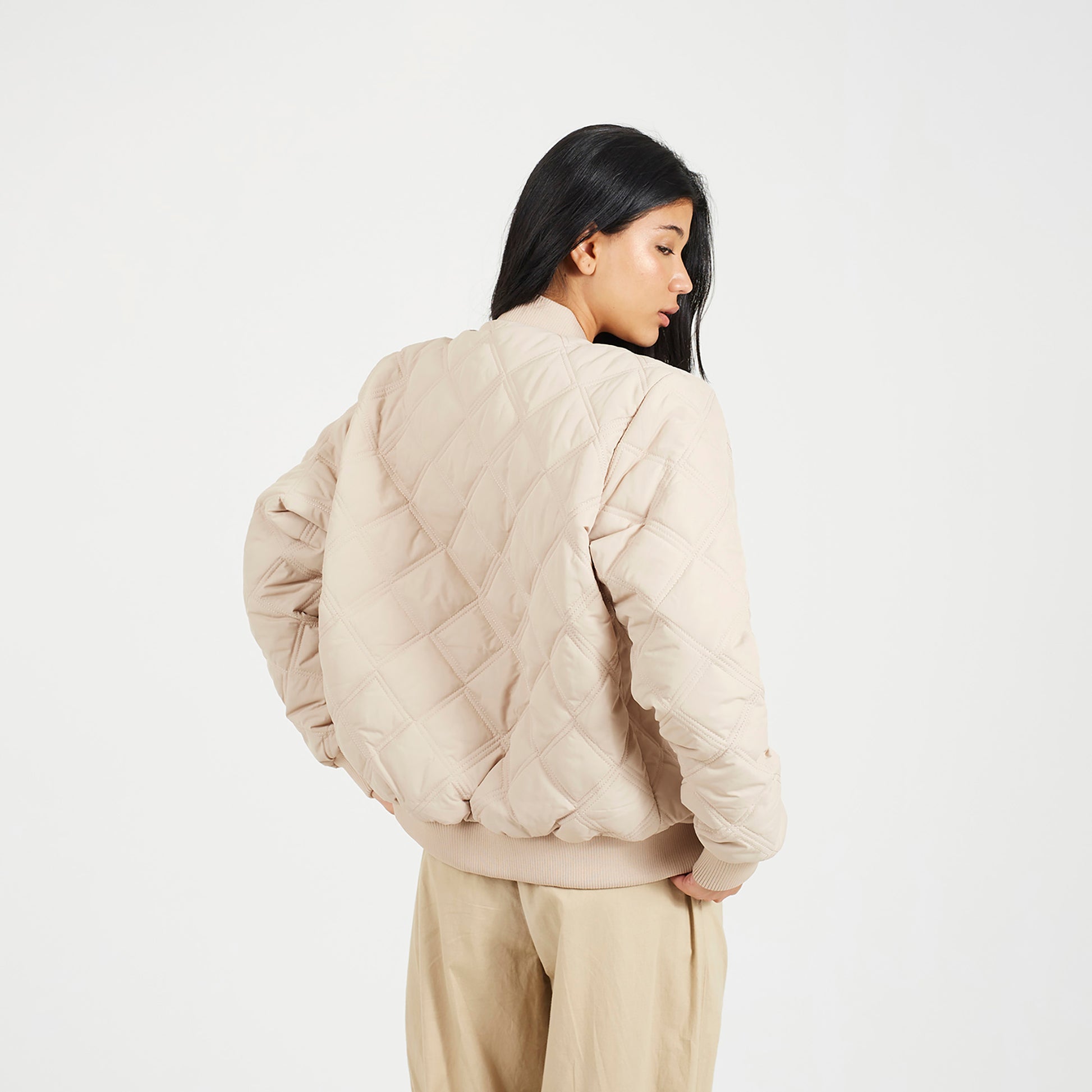 Brave Soul Stone Quilted Bomber Jacket - Stone Image 2
