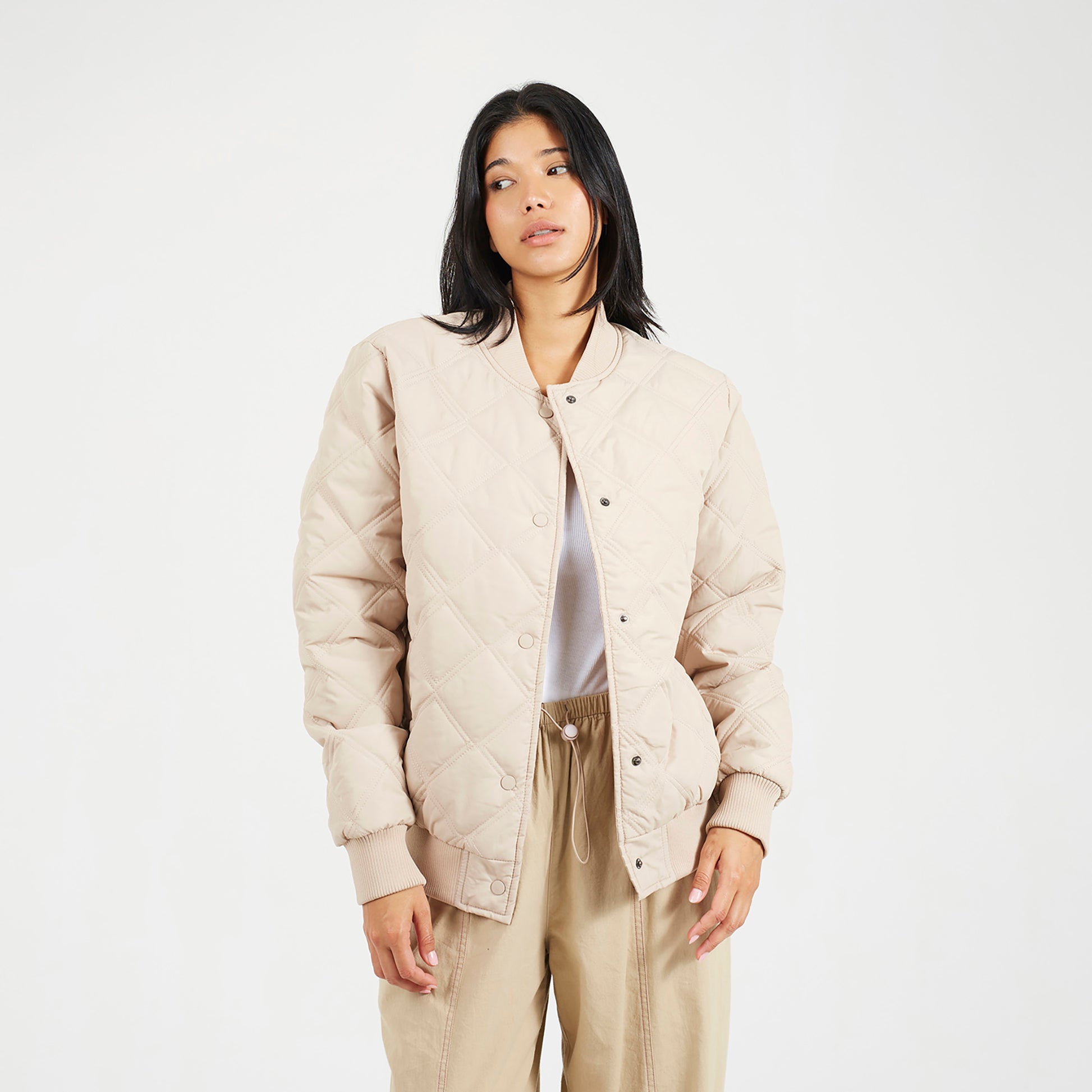 Brave Soul Stone Quilted Bomber Jacket - Stone Image 1