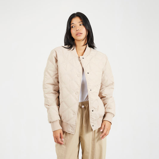 Brave Soul Stone Quilted Bomber Jacket - Stone Image 1
