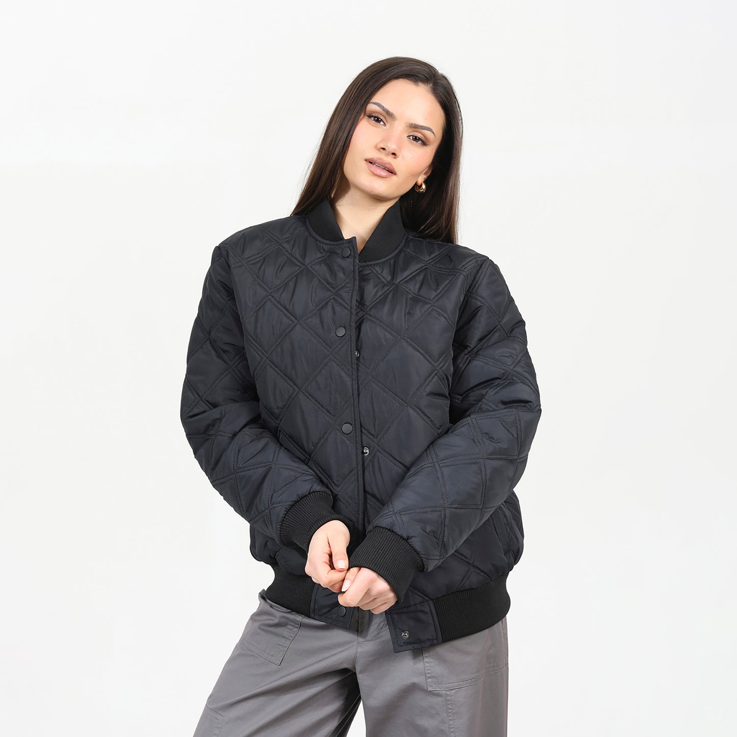 Brave Soul Black Quilted Bomber Jacket - Black Image 1