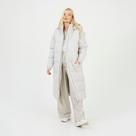 Brave Soul Cream Maxi Hooded Puffer Jacket with Detachable Sleeves - Cream Image 1