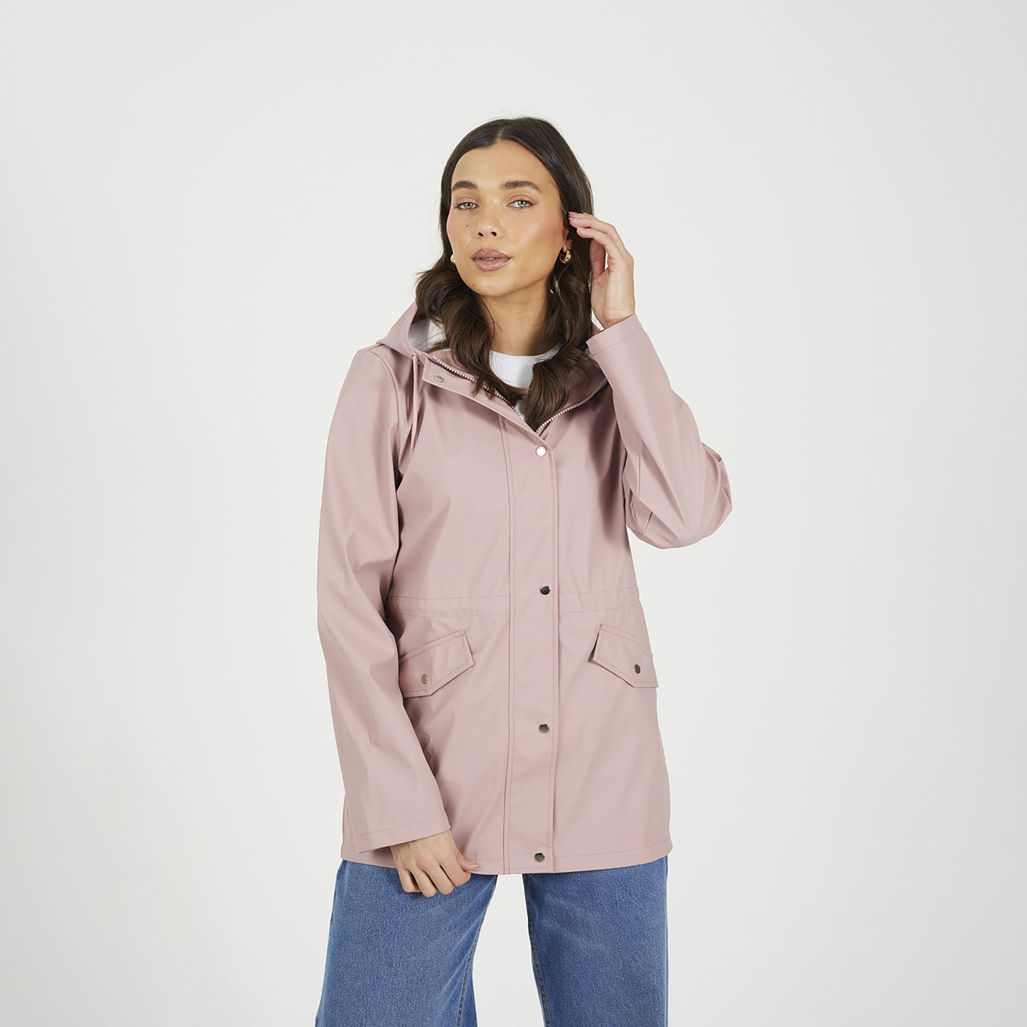 Brave Soul Pale Pink Hooded Rain Mac - Pale Pink Image 1