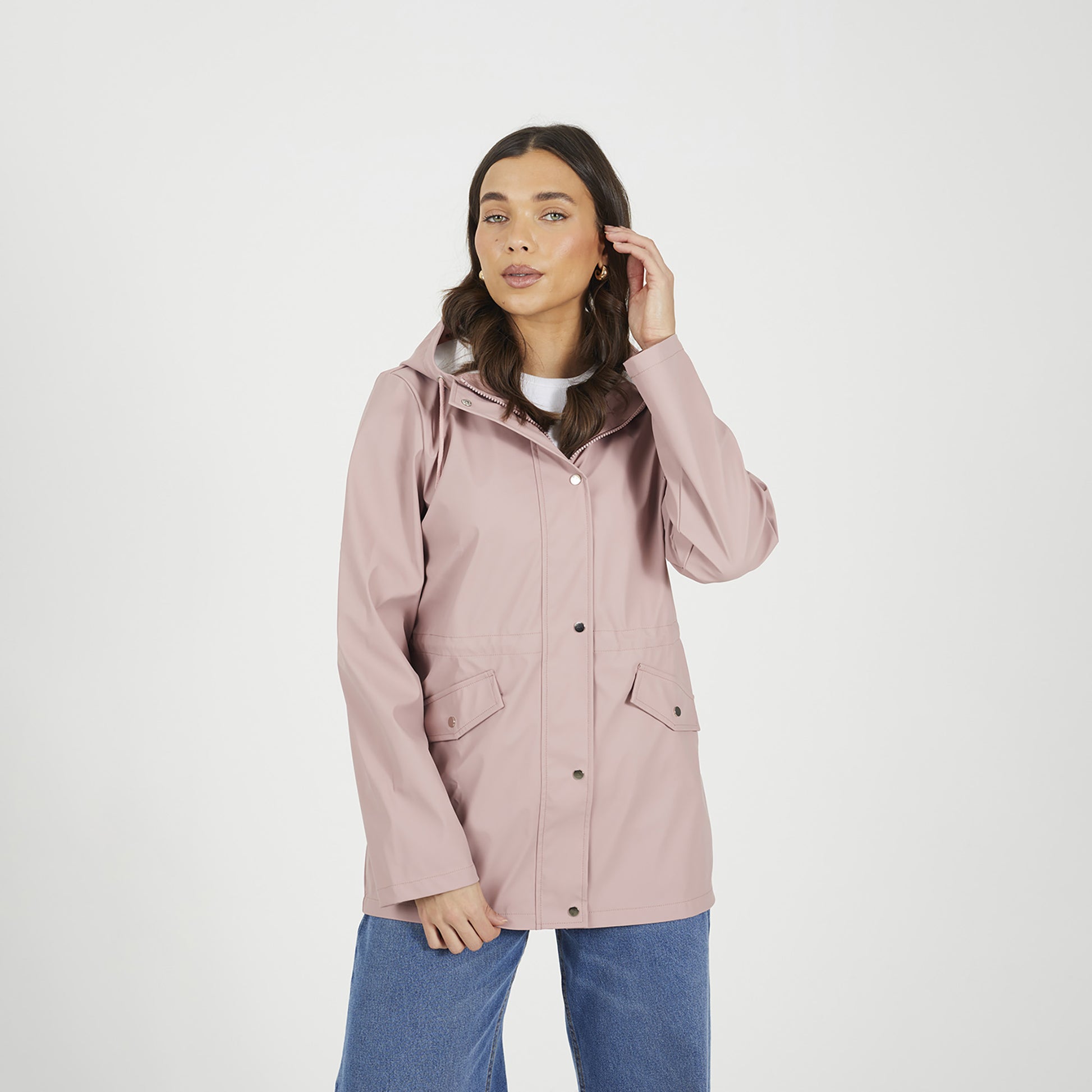 Brave Soul Pale Pink Hooded Rain Mac - Pale Pink Image 1