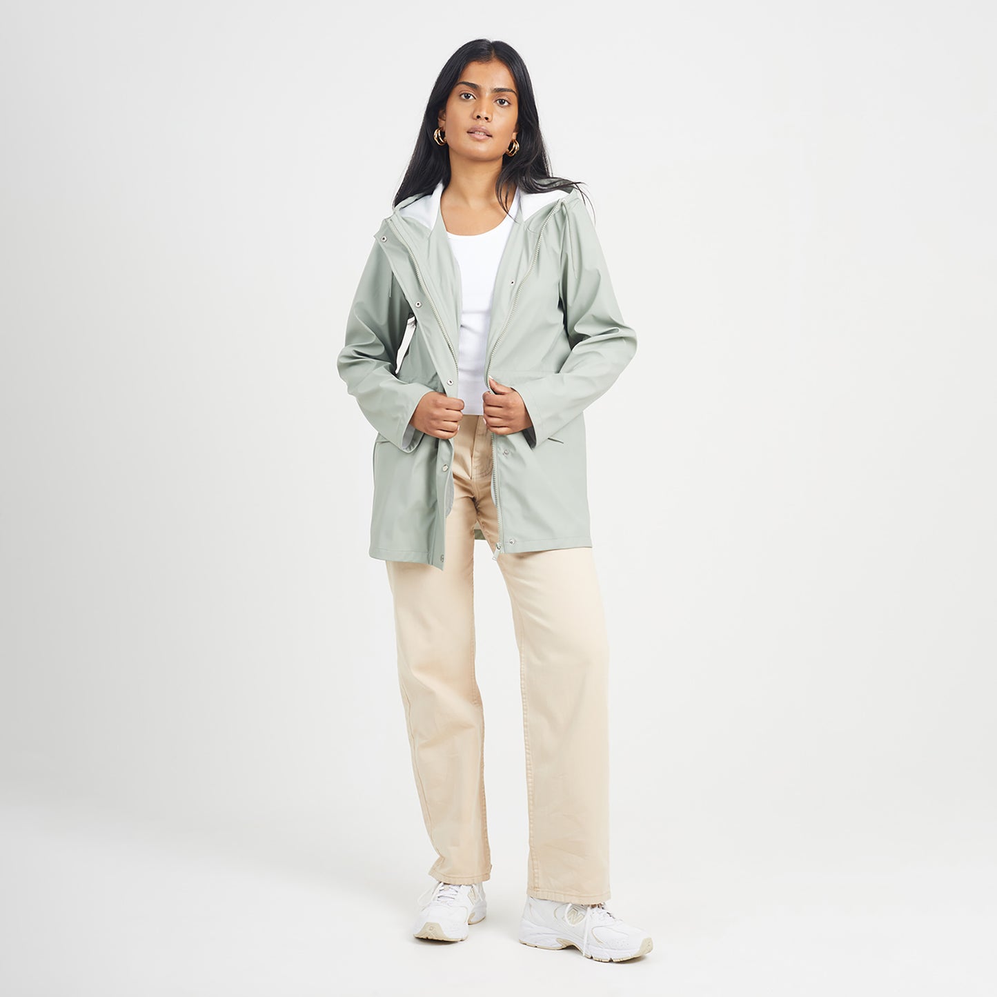 Brave Soul Pale Green Hooded Rain Mac - Pale Green Image 2