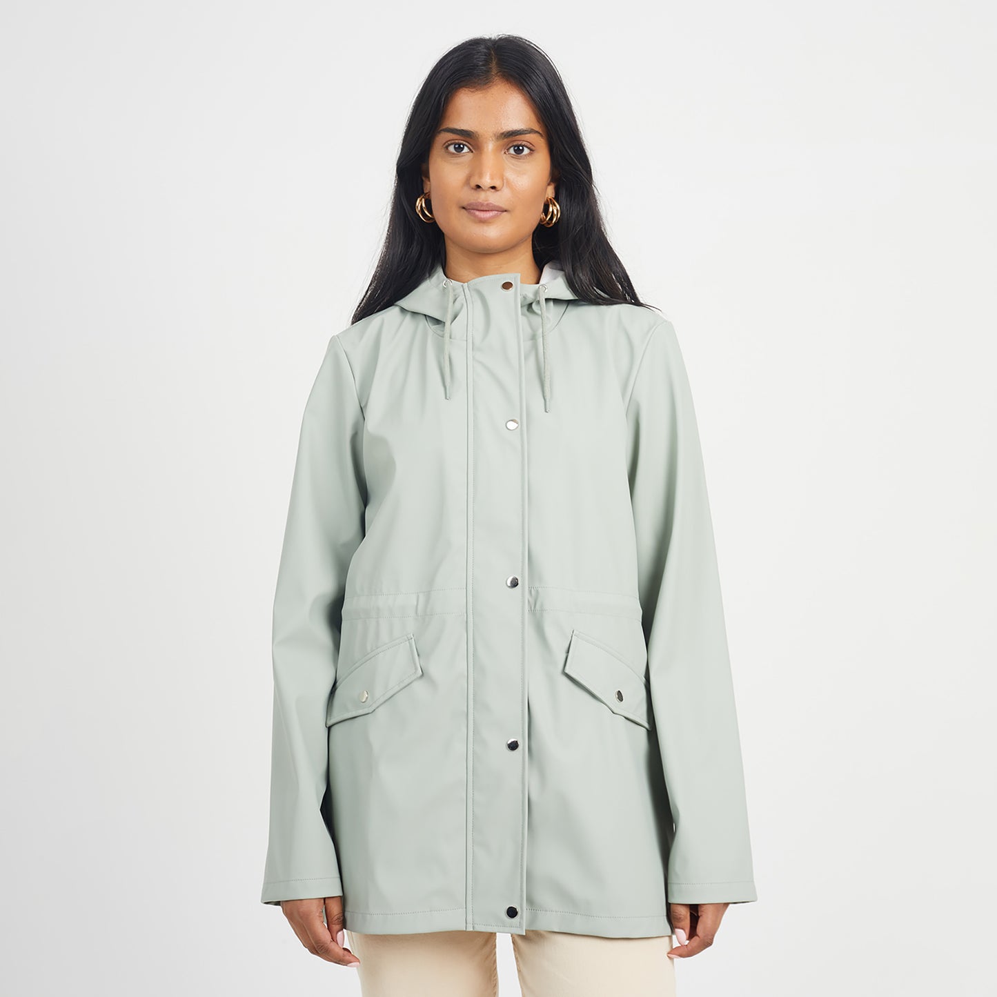 Brave Soul Pale Green Hooded Rain Mac - Pale Green Image 1