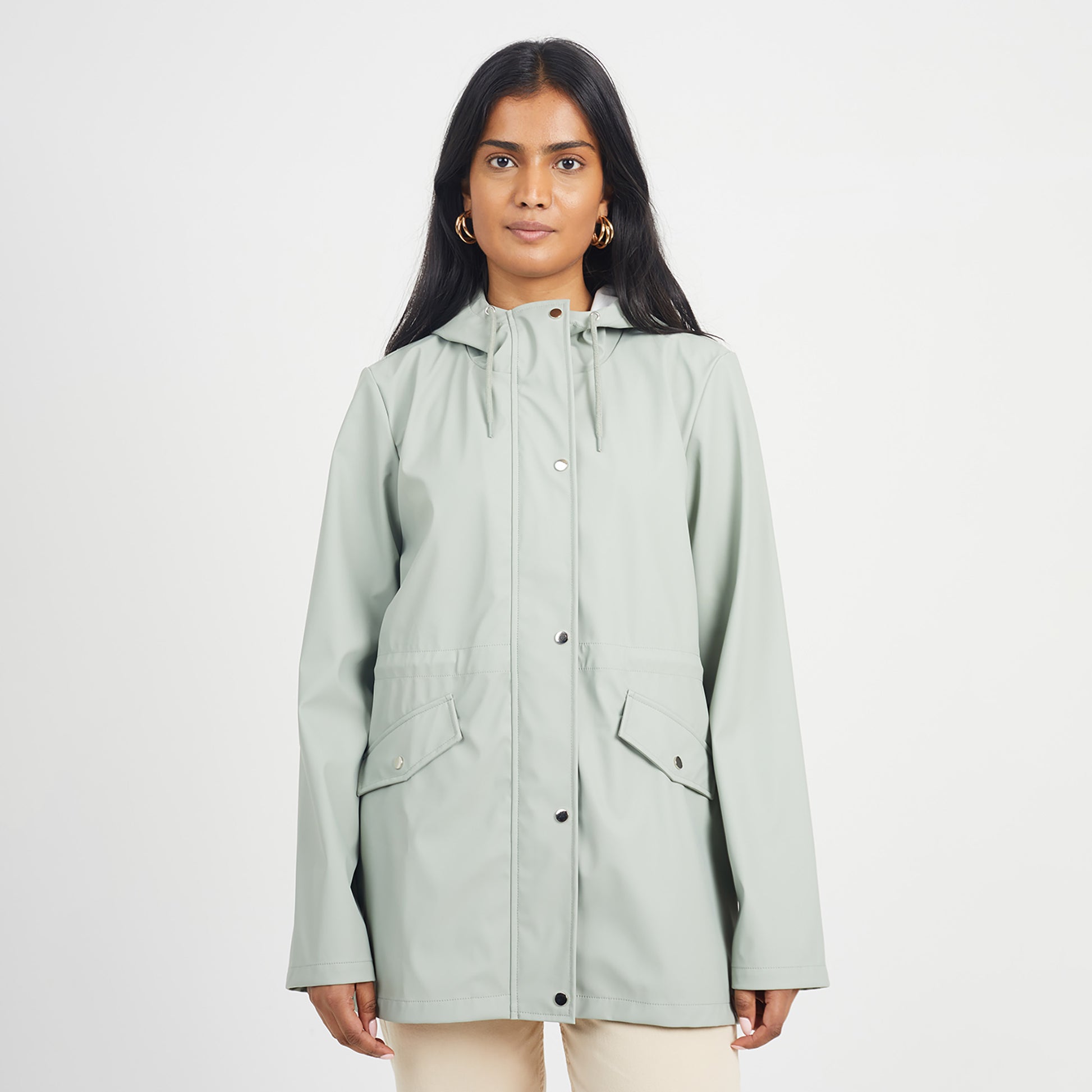 Brave Soul Pale Green Hooded Rain Mac - Pale Green Image 1