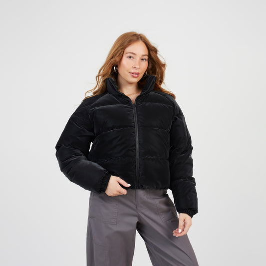 Brave Soul Black Faux Sharkskin Puffer Jacket - Black Image 1
