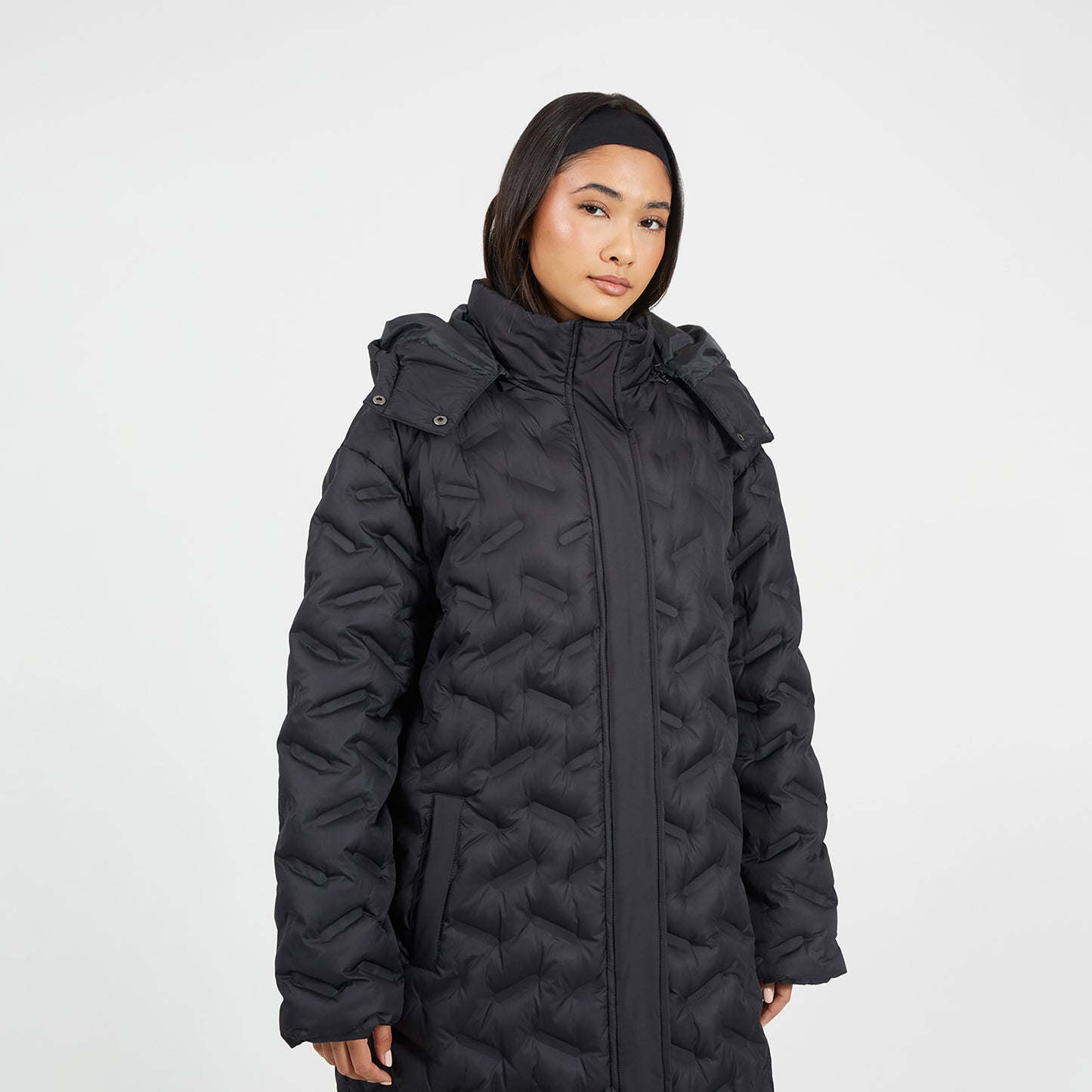 Brave Soul Black Heat Seal Quilted Longline Padded Jacket - Black Image 4