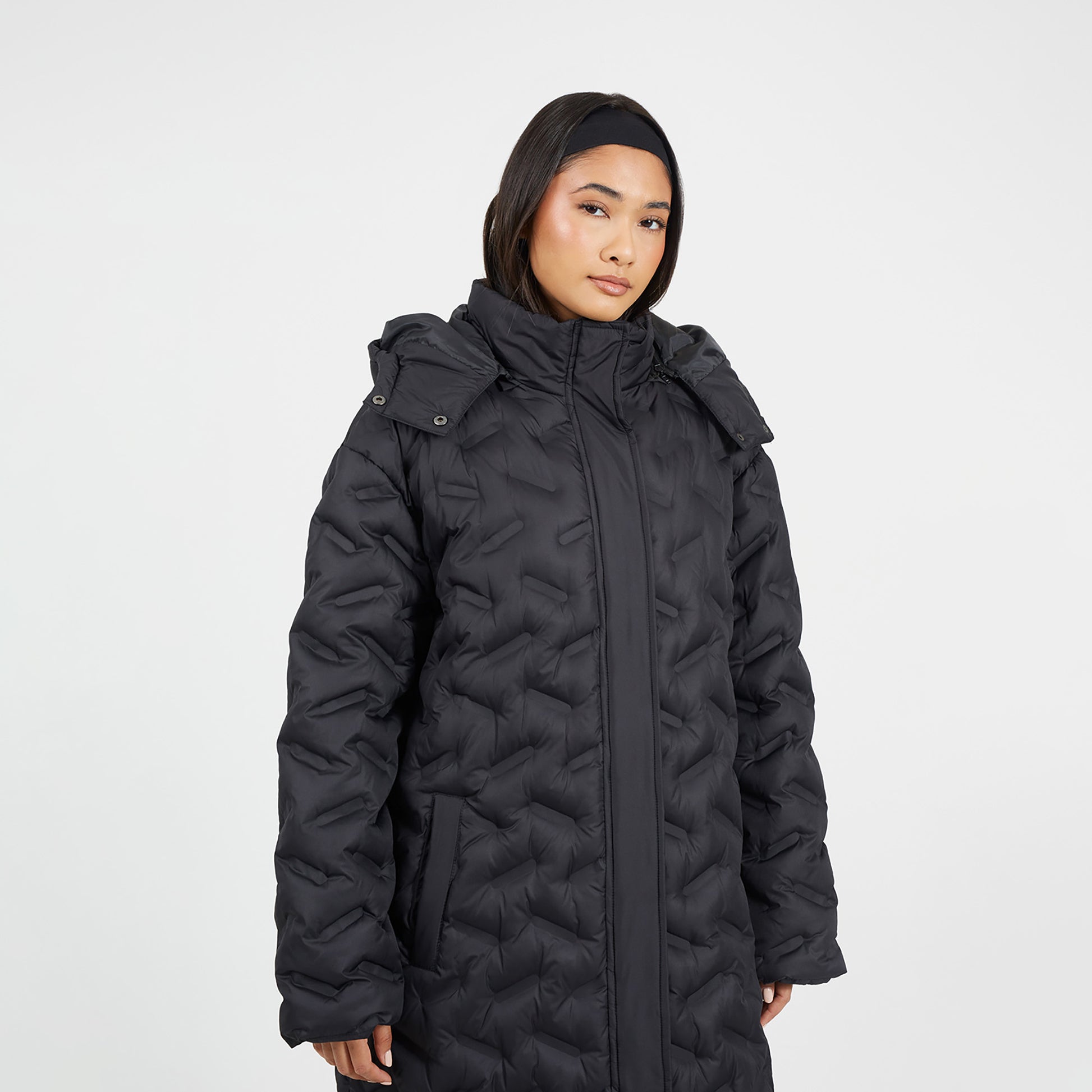 Brave Soul Black Heat Seal Quilted Longline Padded Jacket - Black Image 4