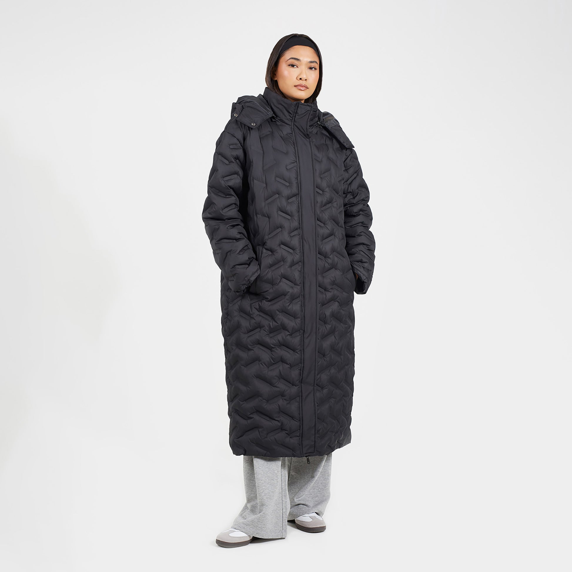 Brave Soul Black Heat Seal Quilted Longline Padded Jacket - Black Image 3