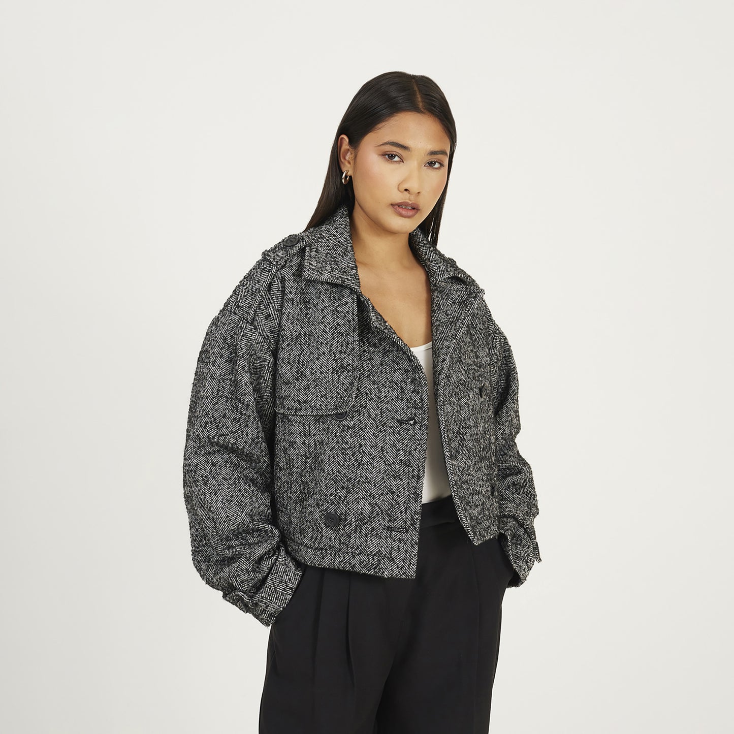 Brave Soul Black Faux Wool Double Breasted Jacket - Black Image 1