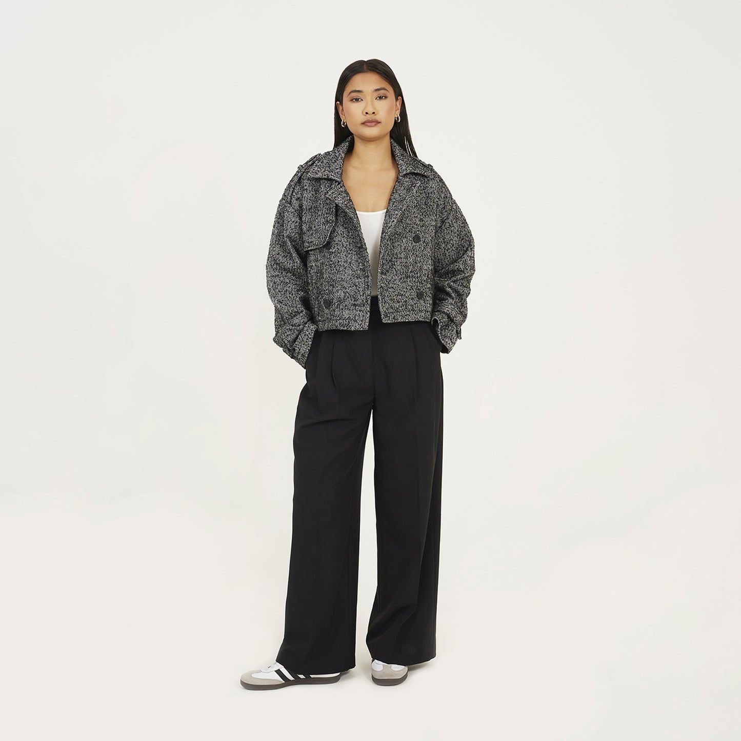 Brave Soul Black Faux Wool Double Breasted Jacket - Black Image 3