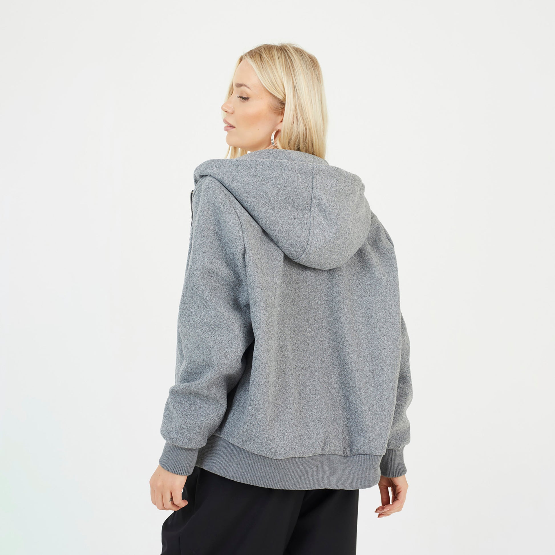 Brave Soul Grey Faux Wool Hooded Bomber Jacket - Grey Image 2