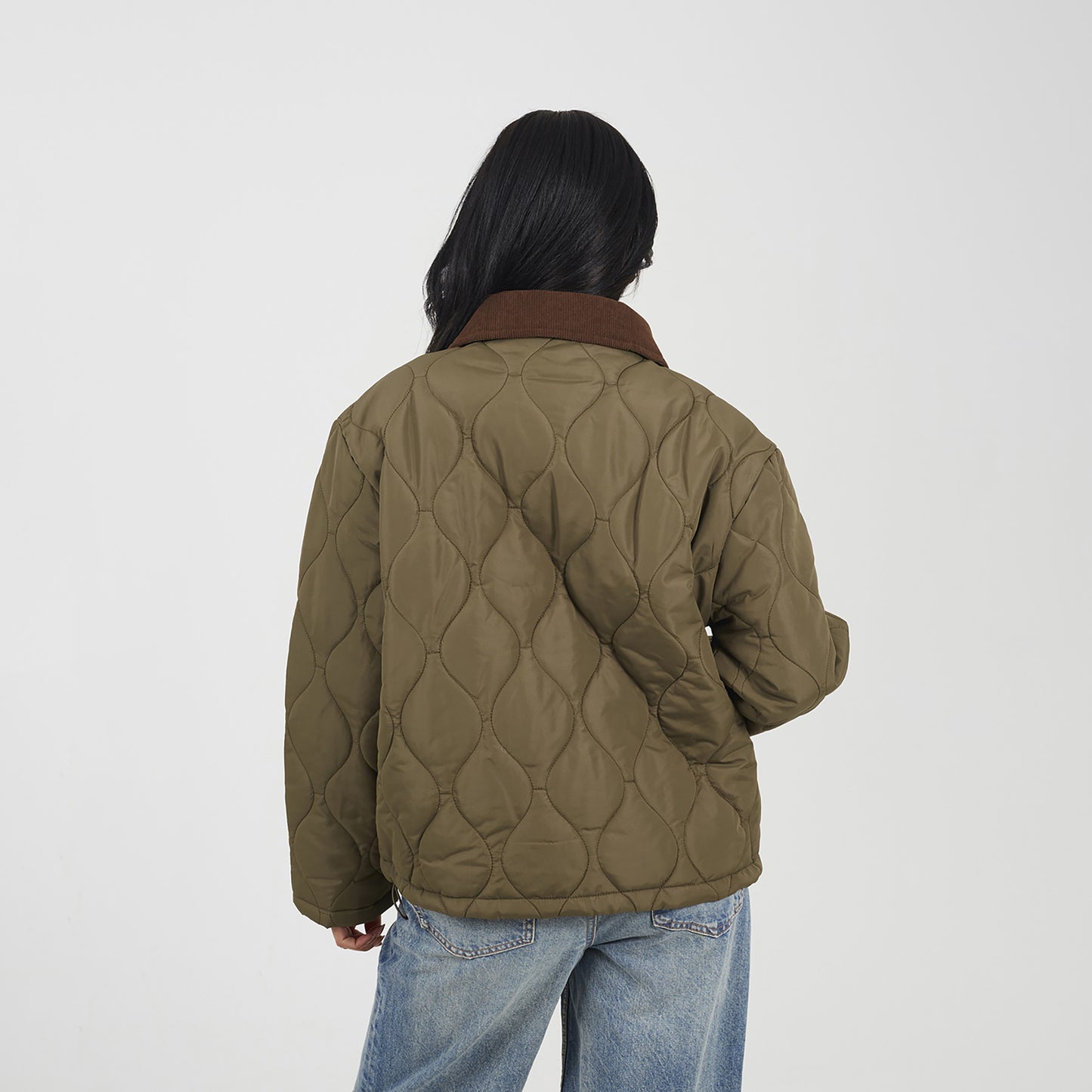 Brave Soul Khaki Onion Quilted Jacket With Corduroy Collar - Khaki Image 2