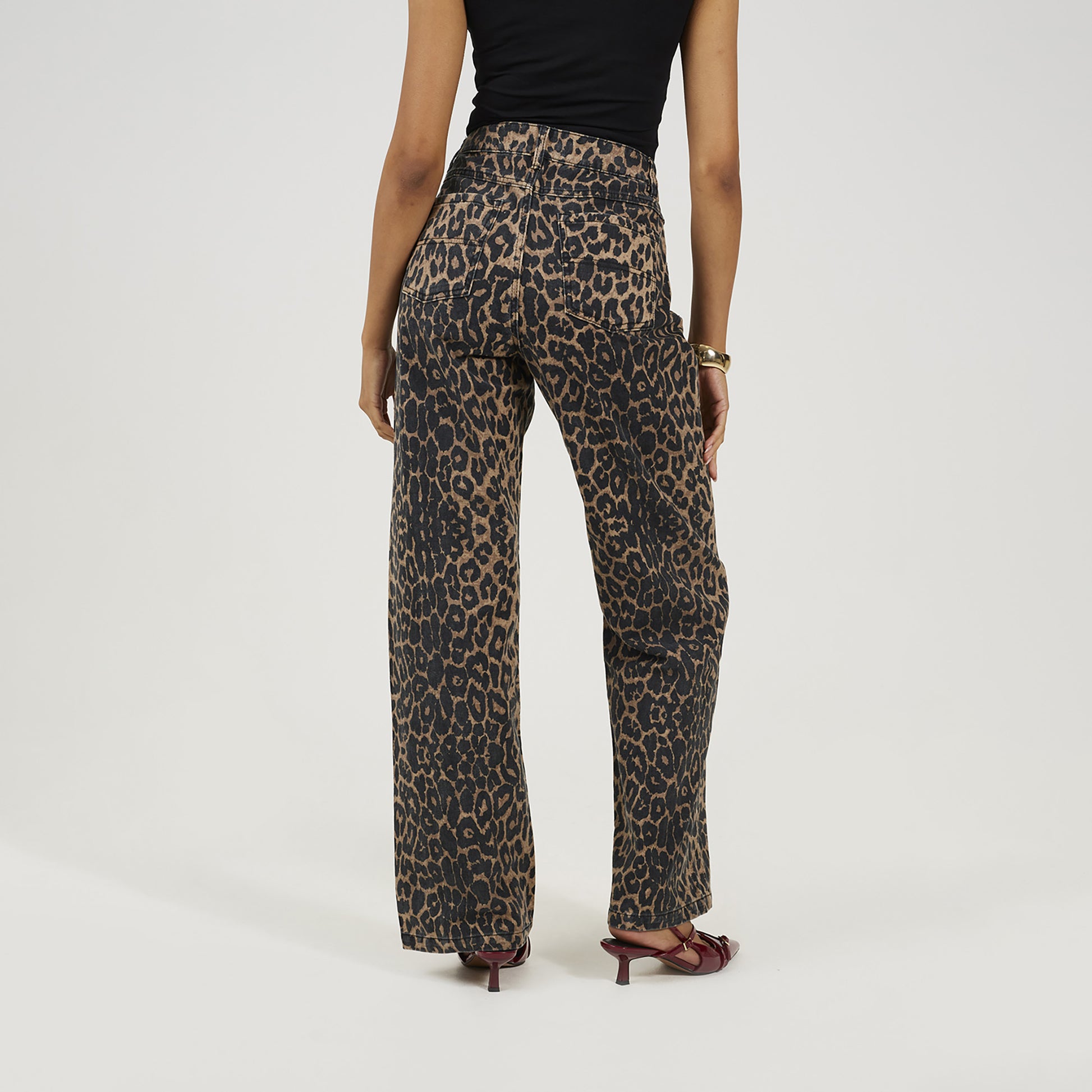 Brave Soul Brown Leopard Print Wide Leg Jeans - Brown Image 2