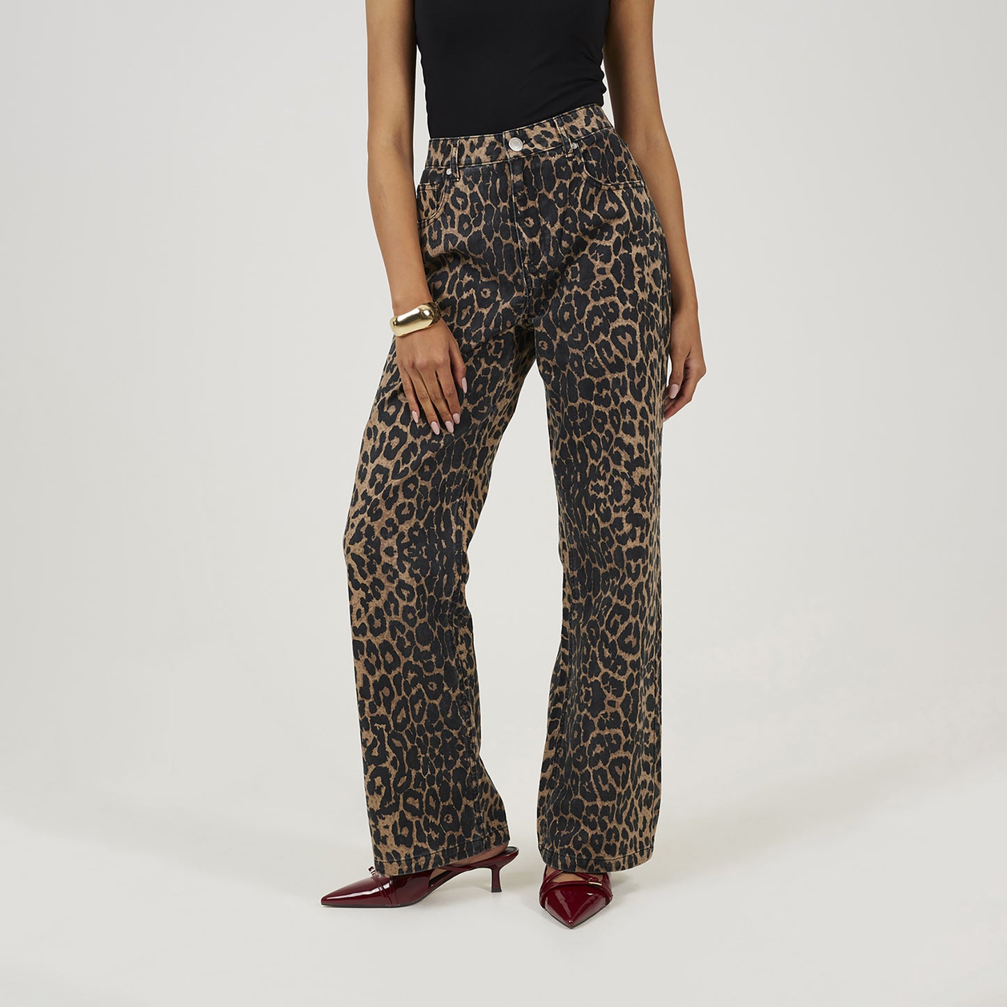 Brave Soul Brown Leopard Print Wide Leg Jeans - Brown Image 1