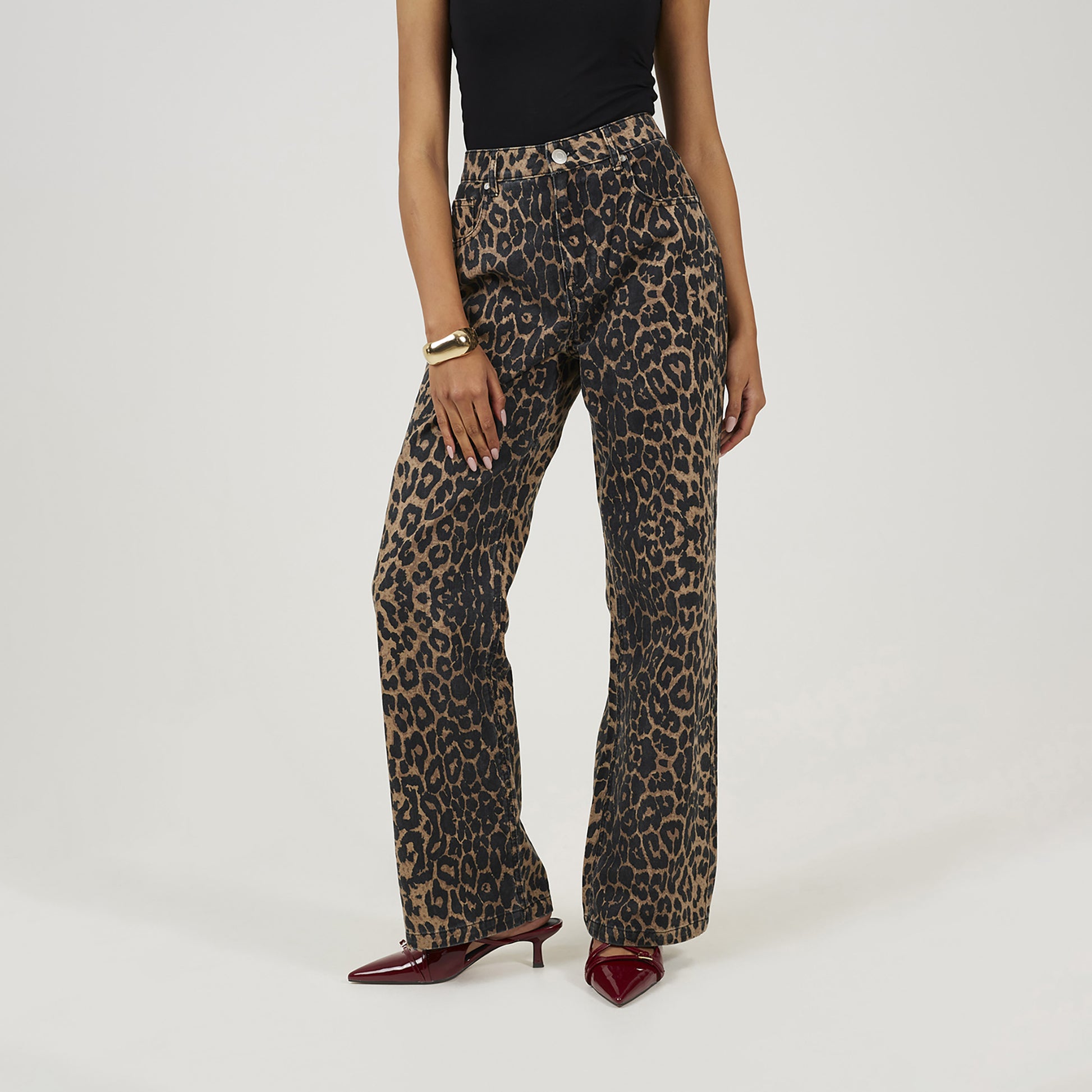 Brave Soul Brown Leopard Print Wide Leg Jeans - Brown Image 1
