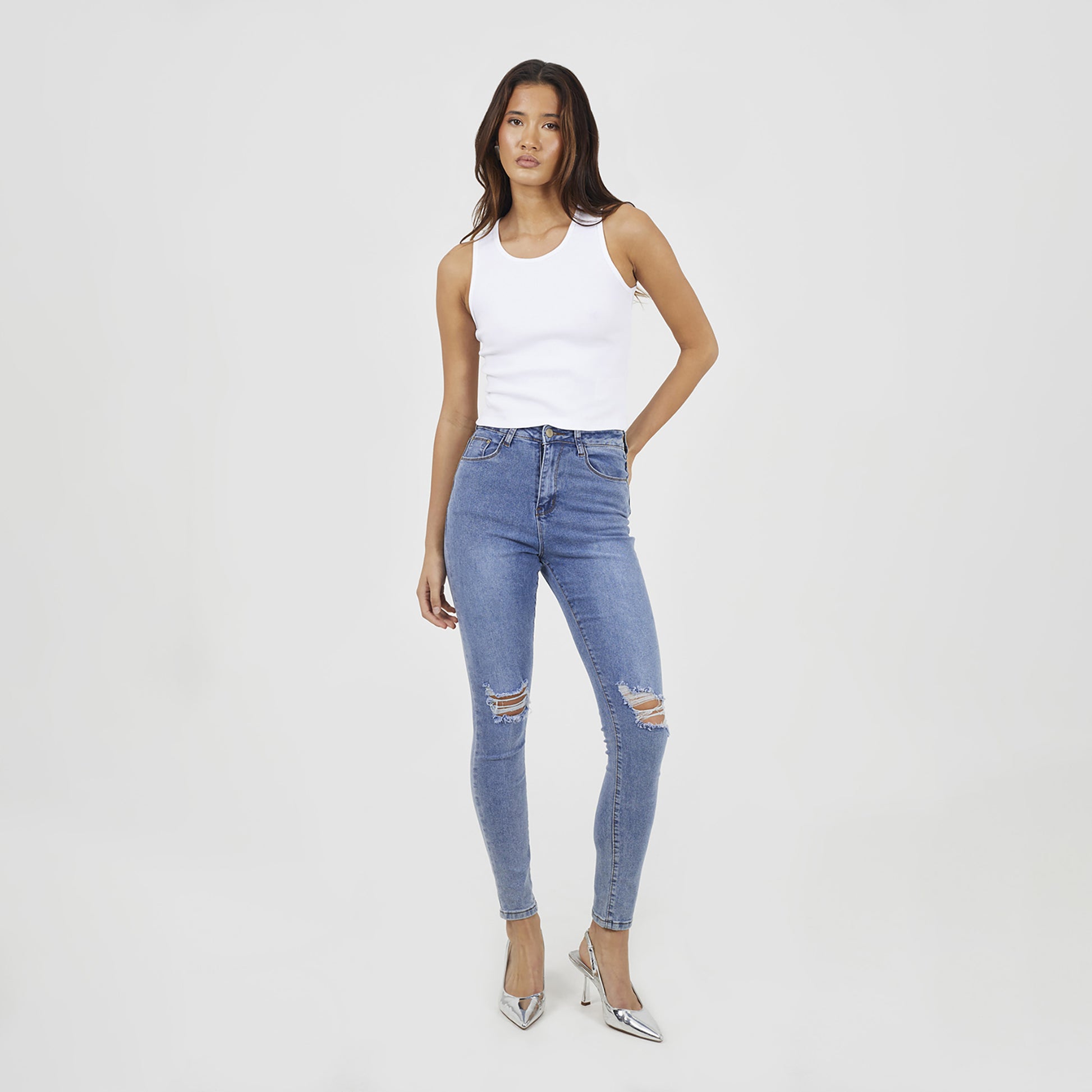Brave Soul Indigo Ripped Skinny Jeans - Indigo Image 3