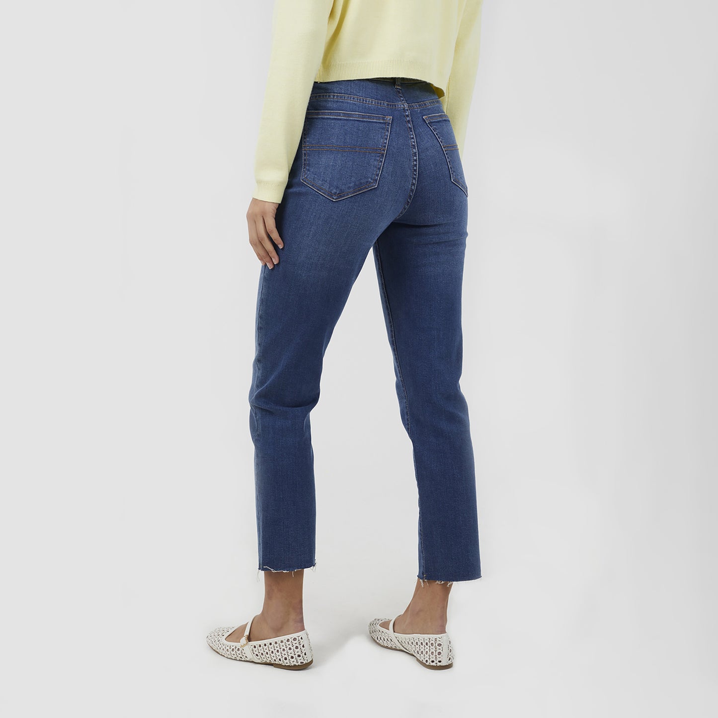 Brave Soul Mid Blue High Waist Raw Hem Mom Jeans - Mid Blue Image 2