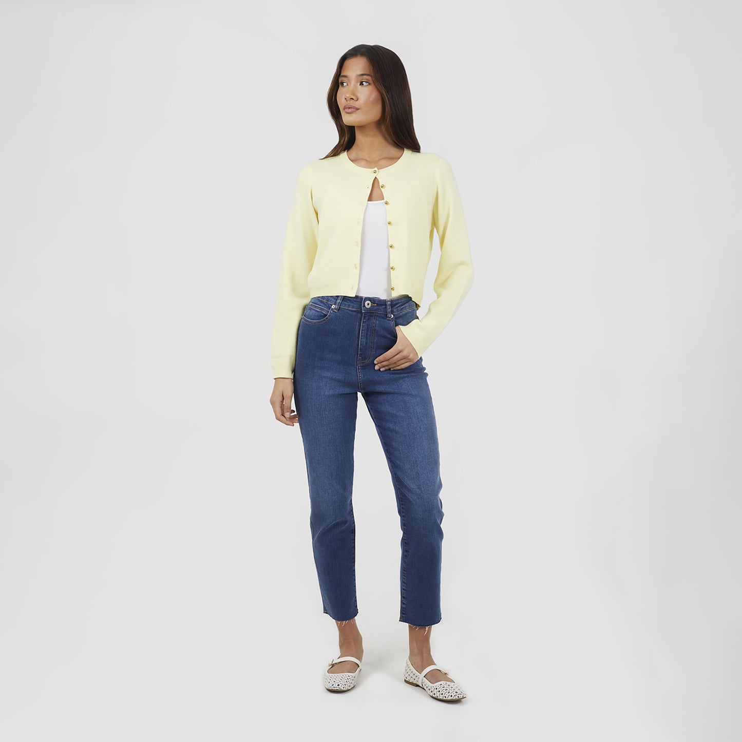 Brave Soul Mid Blue High Waist Raw Hem Mom Jeans - Mid Blue Image 3