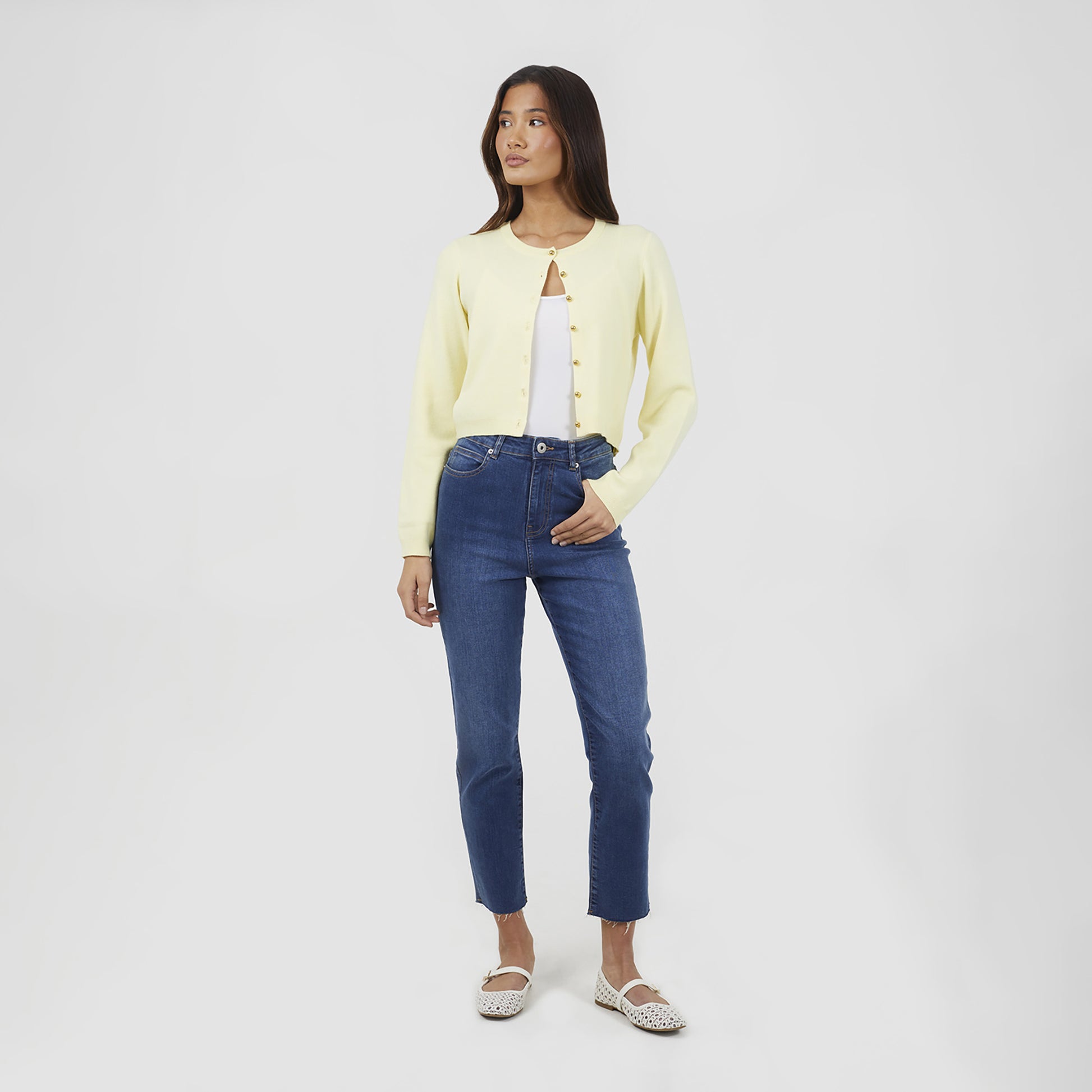 Brave Soul Mid Blue High Waist Raw Hem Mom Jeans - Mid Blue Image 3