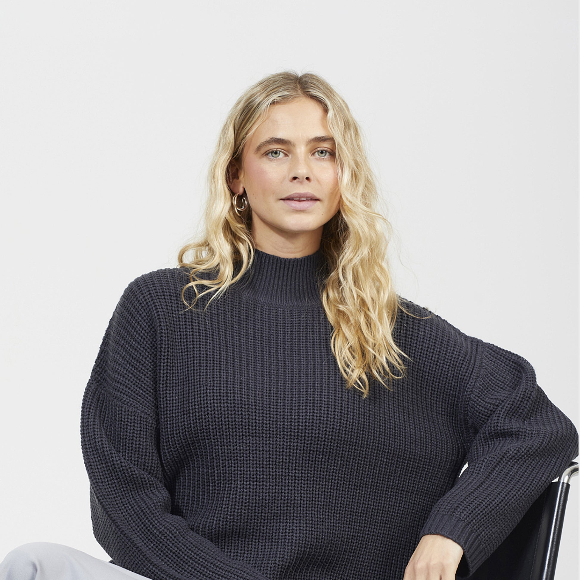 Brave Soul Charcoal Fisherman Knit Funnel Neck Jumper - Charcoal Image 4
