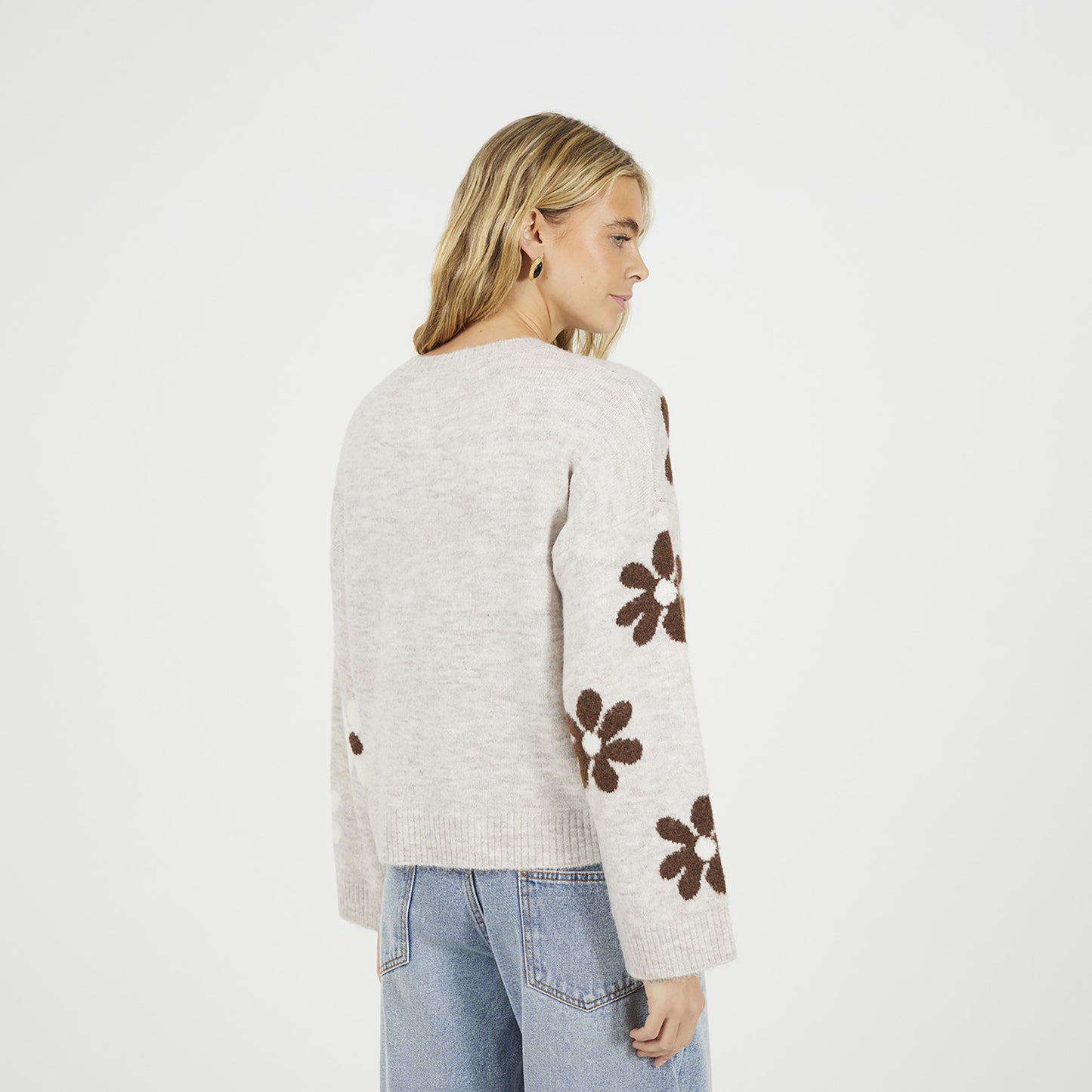 Brave Soul Taupe Floral Jacquard Knit Jumper - Taupe Image 2