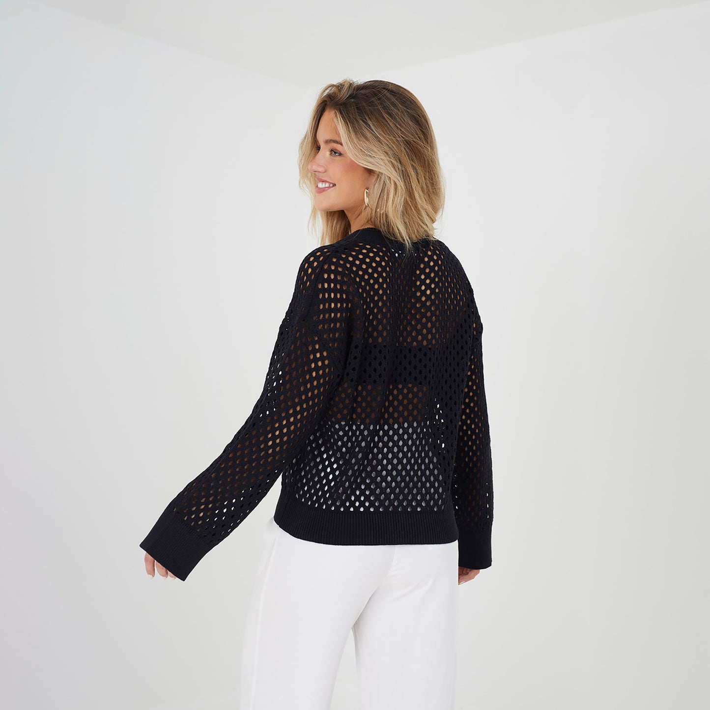 Brave Soul Black Cotton Open Knit Jumper - Black Image 2