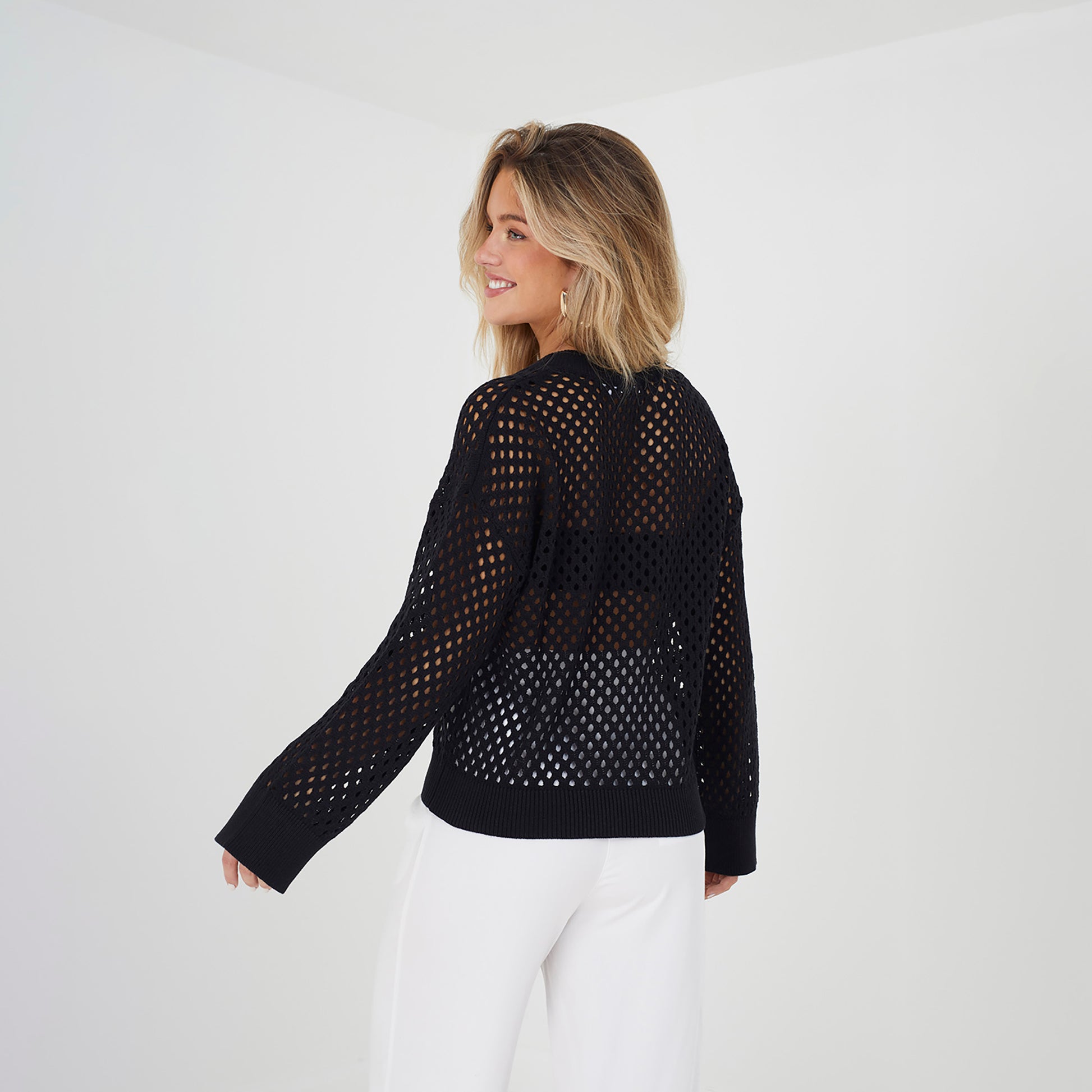 Brave Soul Black Cotton Open Knit Jumper - Black Image 2