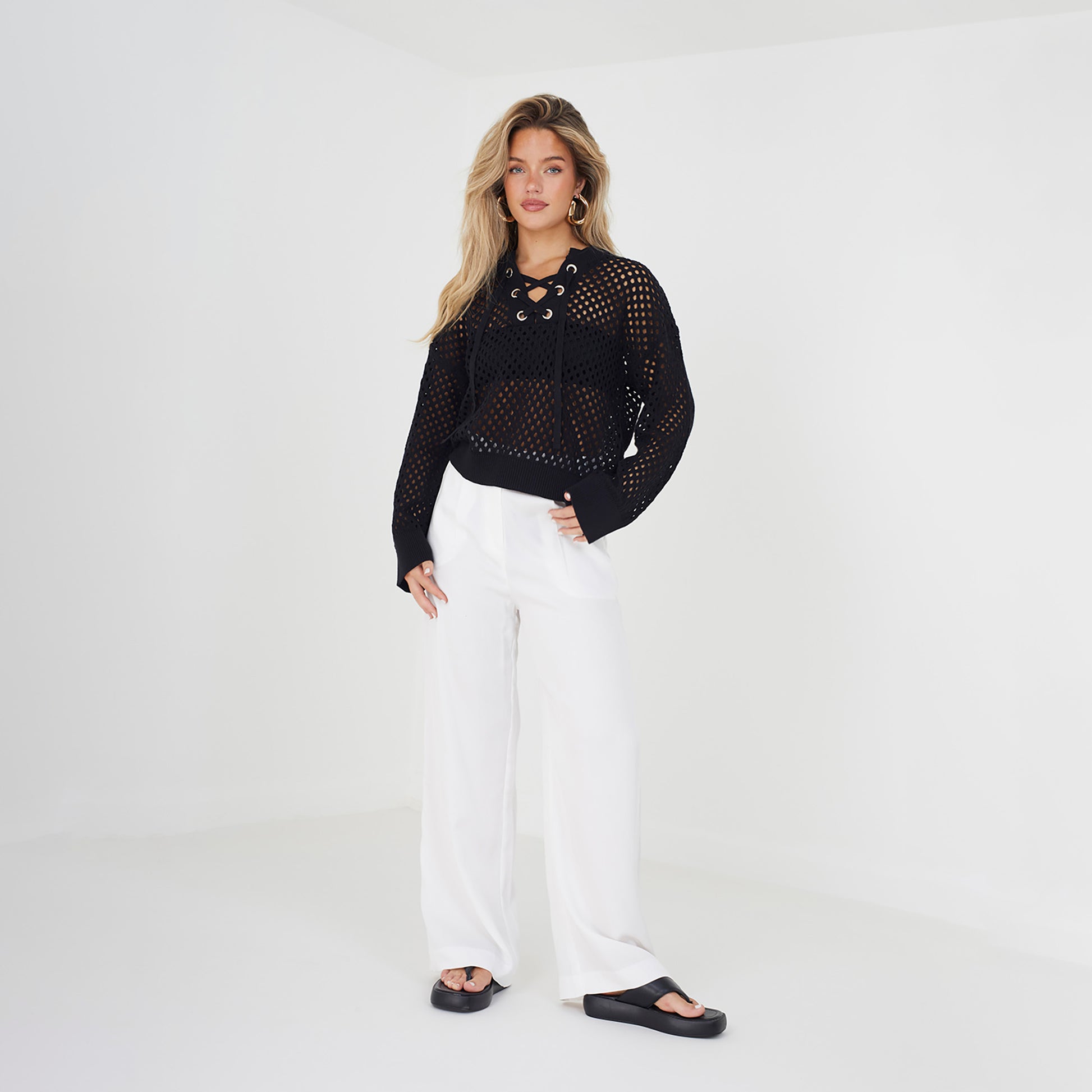 Brave Soul Black Cotton Open Knit Jumper - Black Image 3