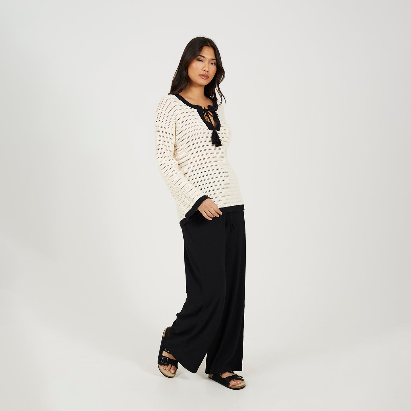 Brave Soul Cream Loose Knit V-Neck Jumper - Cream Image 3