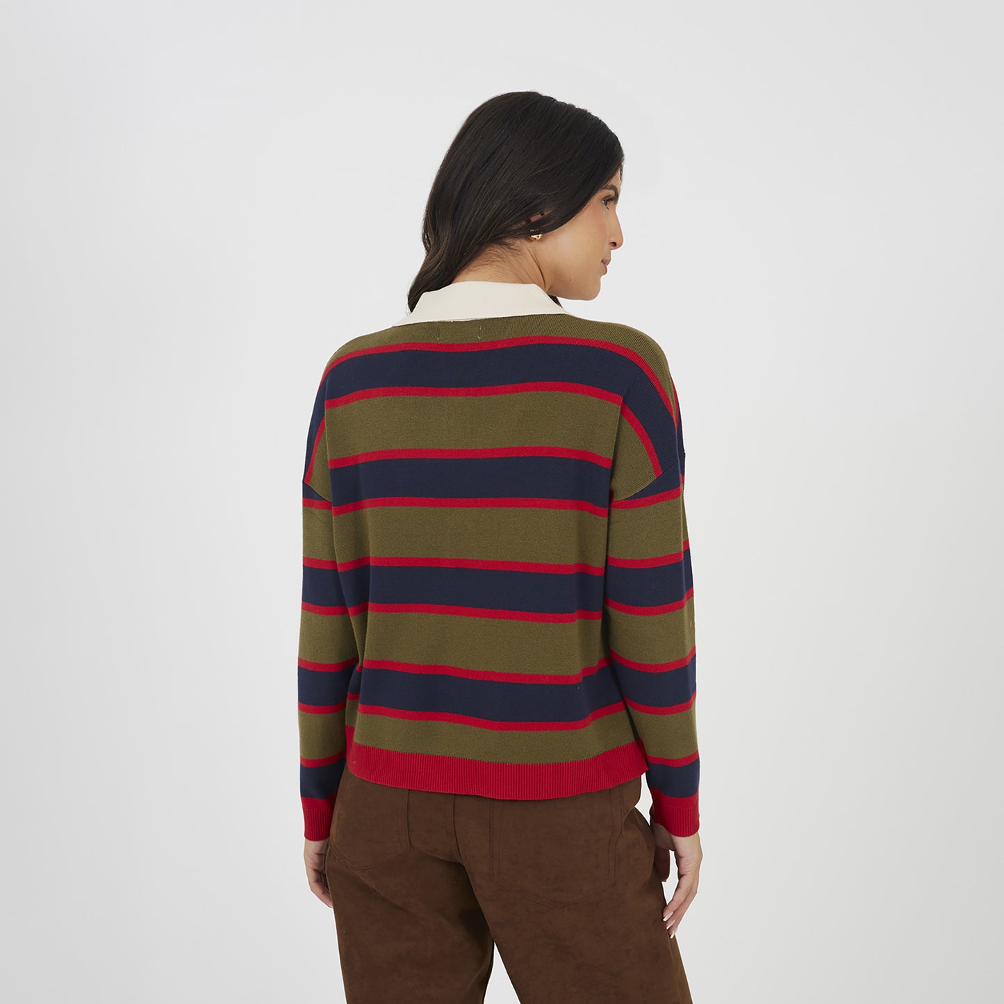 Brave Soul Navy Rubgy Stripe Knitted Jumper - Navy Image 2