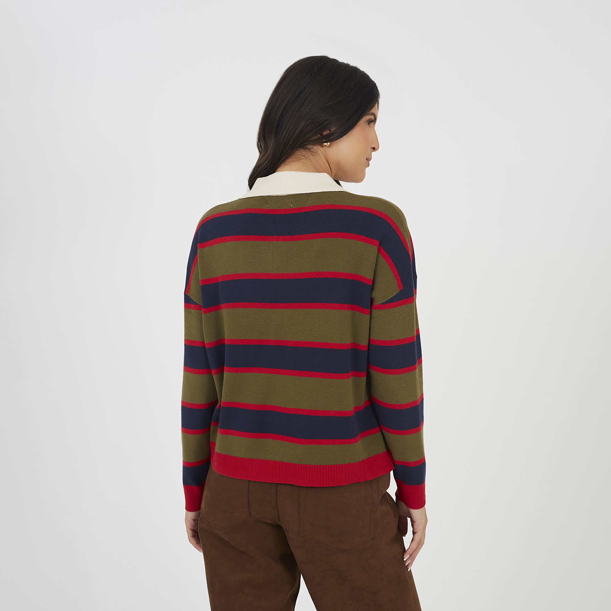 Brave Soul Navy Rubgy Stripe Knitted Jumper - Navy Image 2