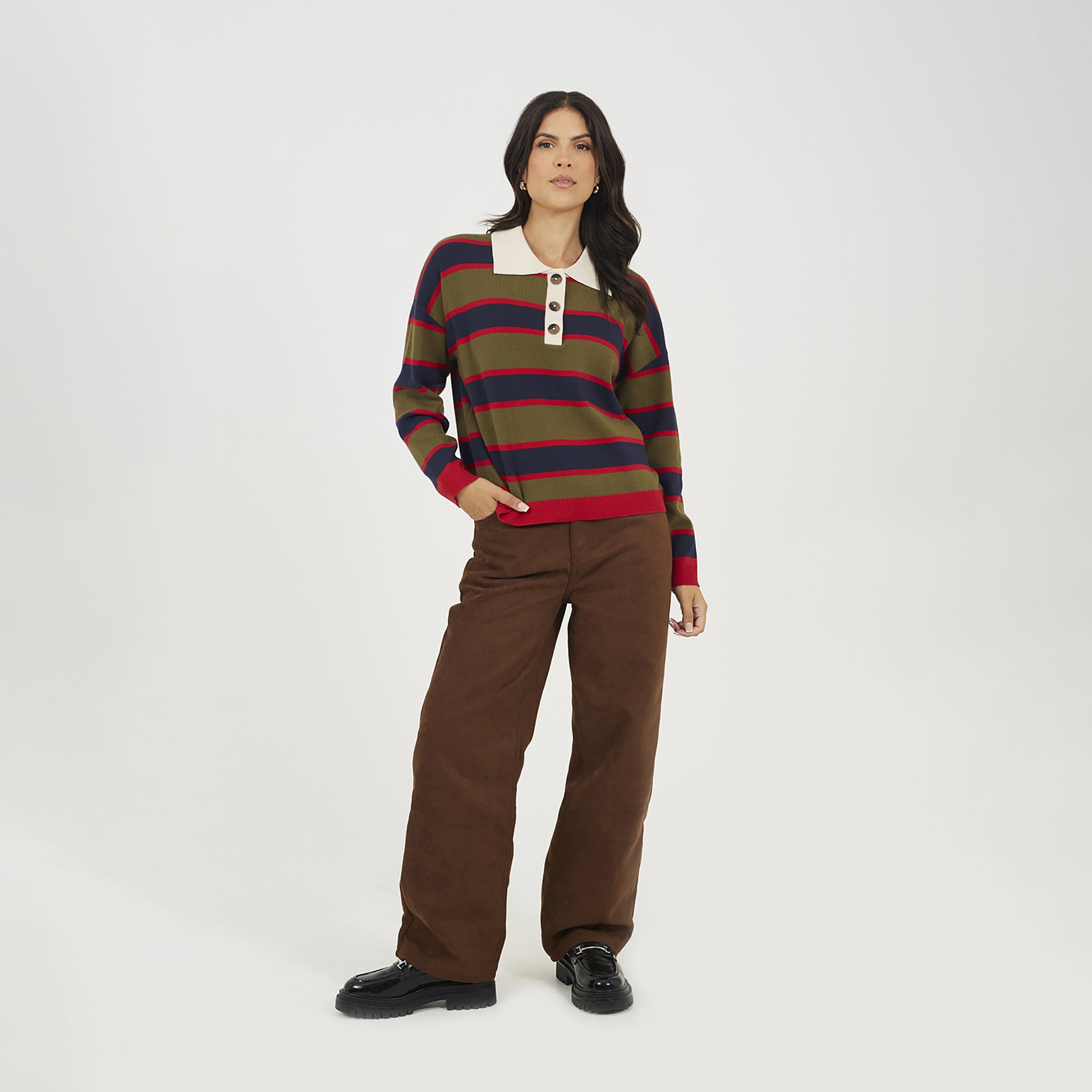 Brave Soul Navy Rubgy Stripe Knitted Jumper - Navy Image 3