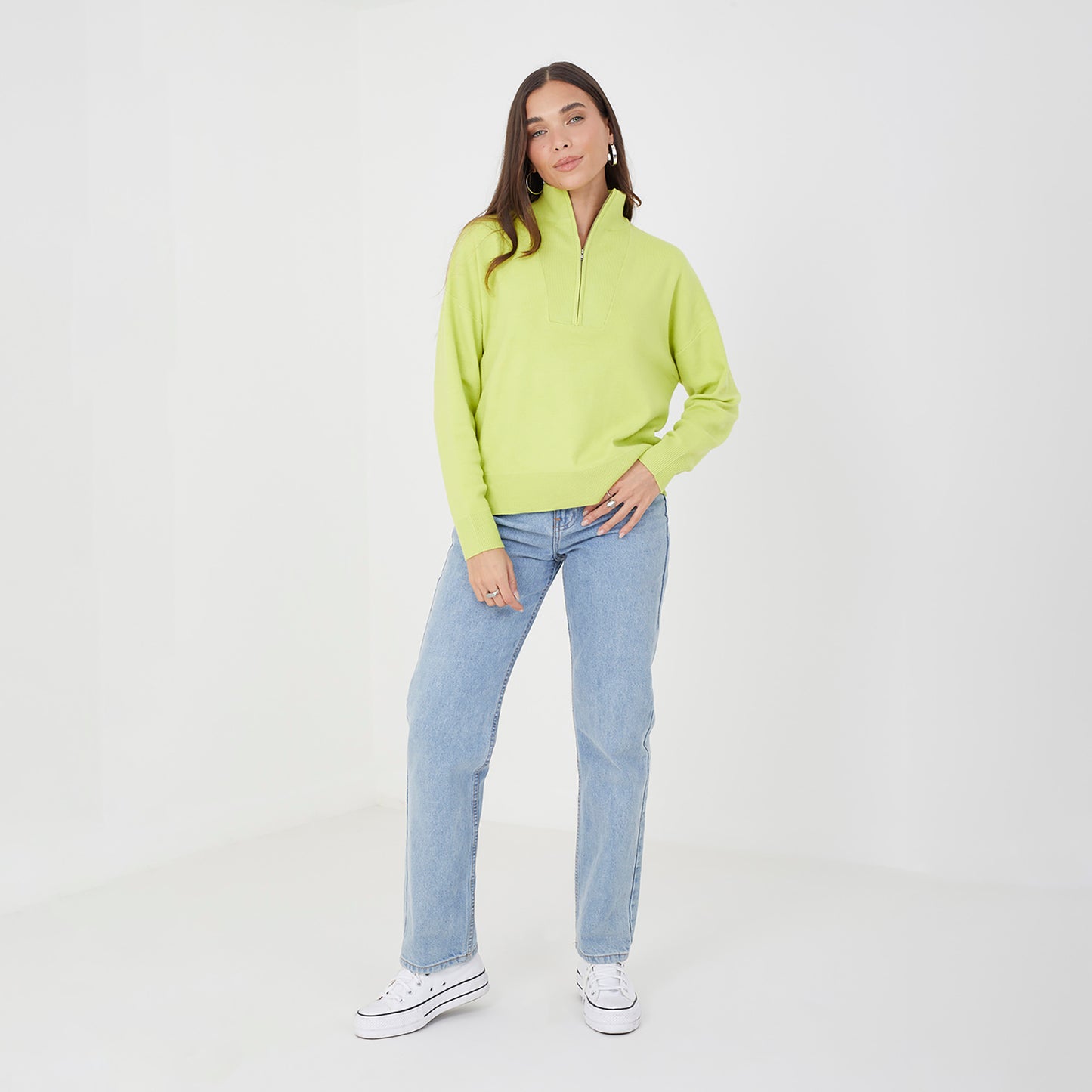 Brave Soul Lime 1/2 Zip Knitted Jumper - Lime Image 3