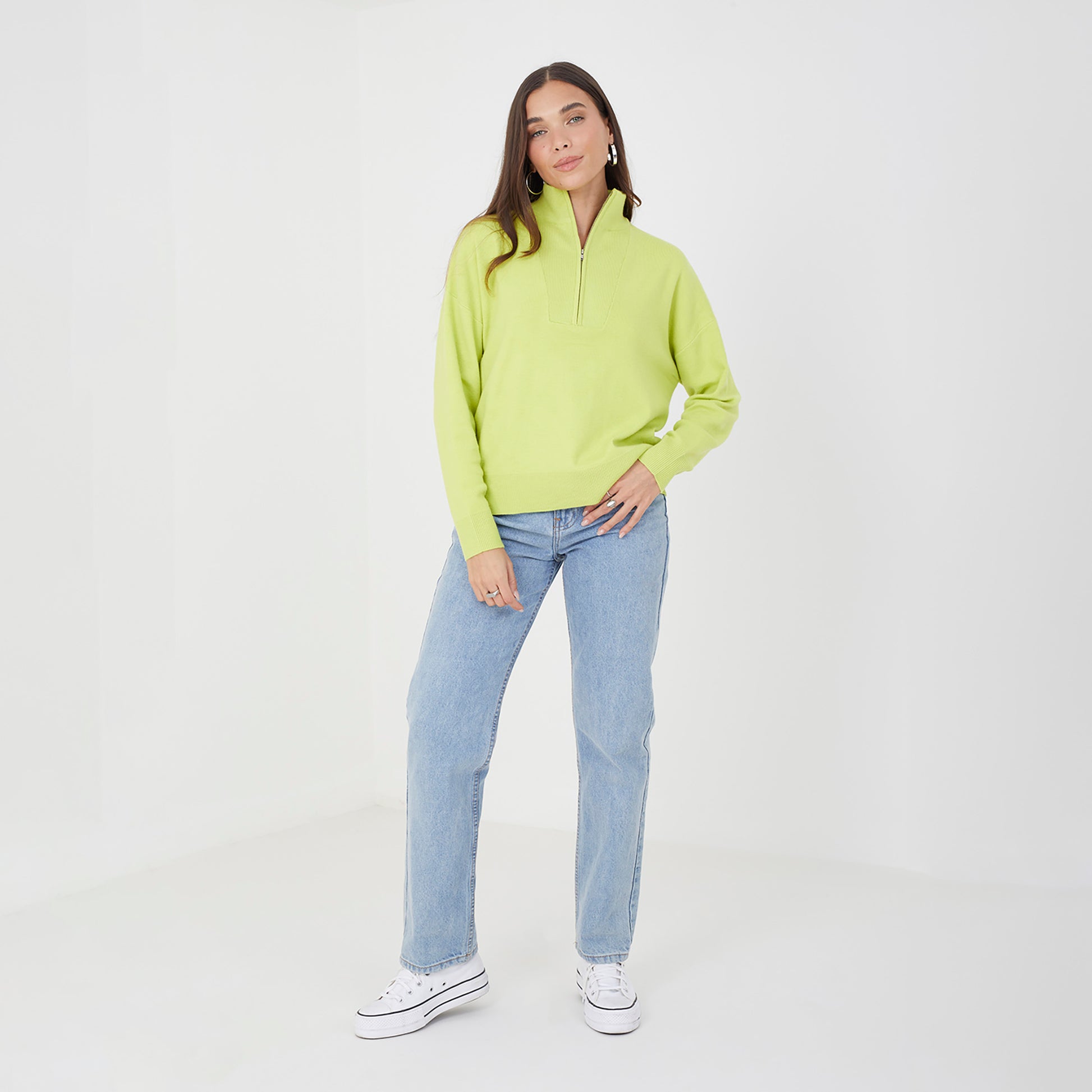 Brave Soul Lime 1/2 Zip Knitted Jumper - Lime Image 3