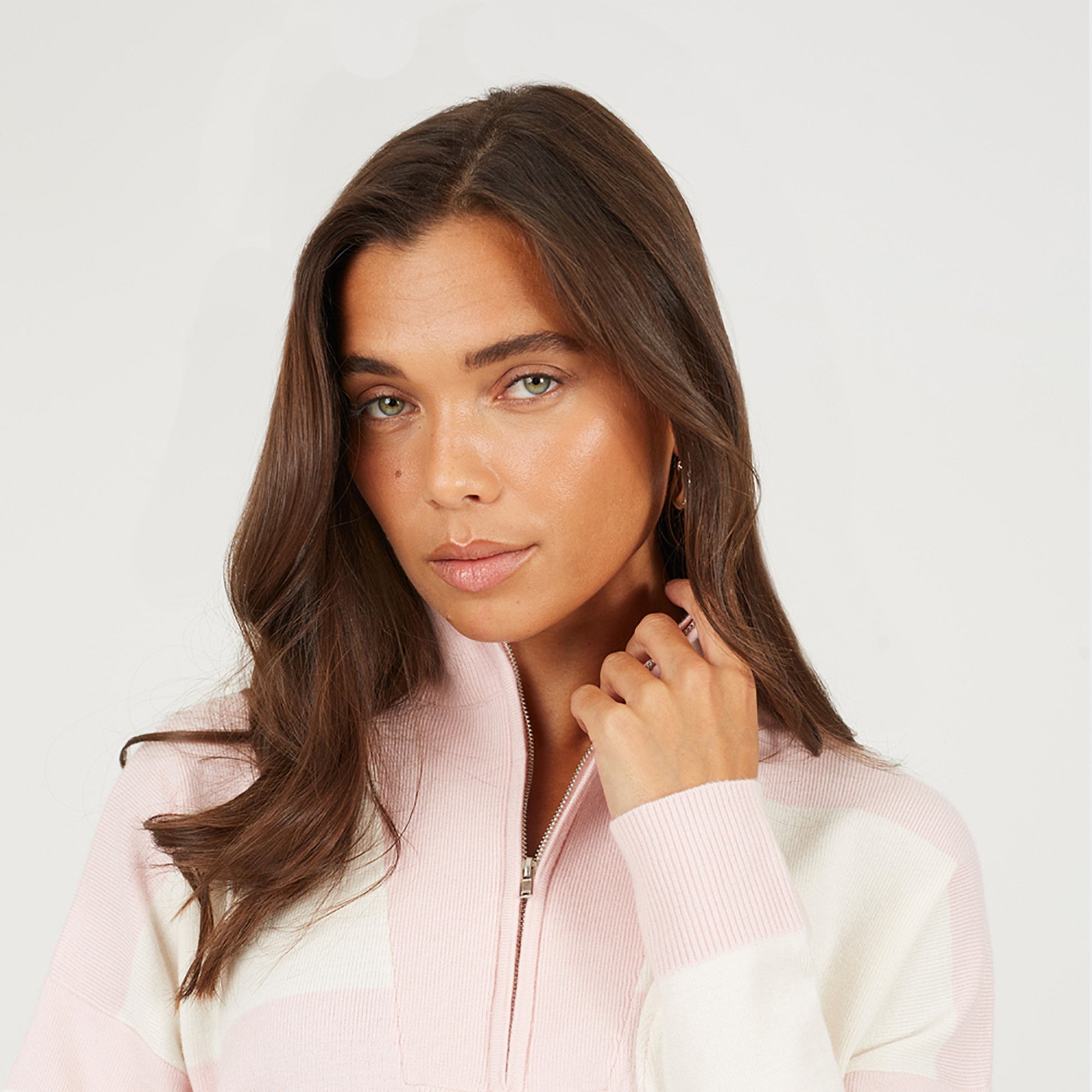 Brave Soul Pink Striped Half Zip Knitted Jumper - Pink Image 4