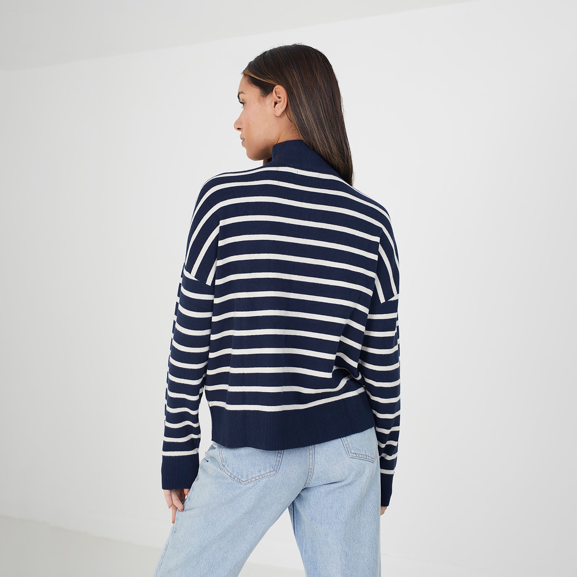 Brave Soul Navy Striped 1/2 Zip Knitted Jumper - Navy Image 2
