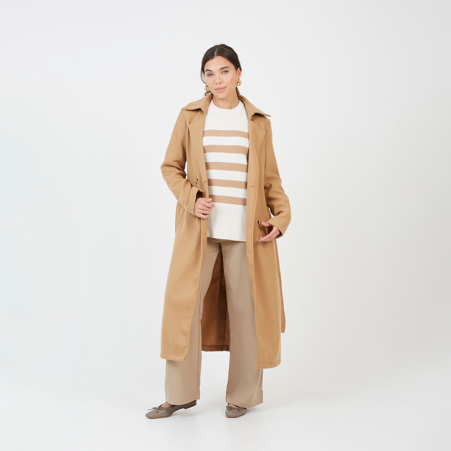 Brave Soul Ivory Striped Loose Fit Jumper with Wide Sleeves - Ivory Image 3