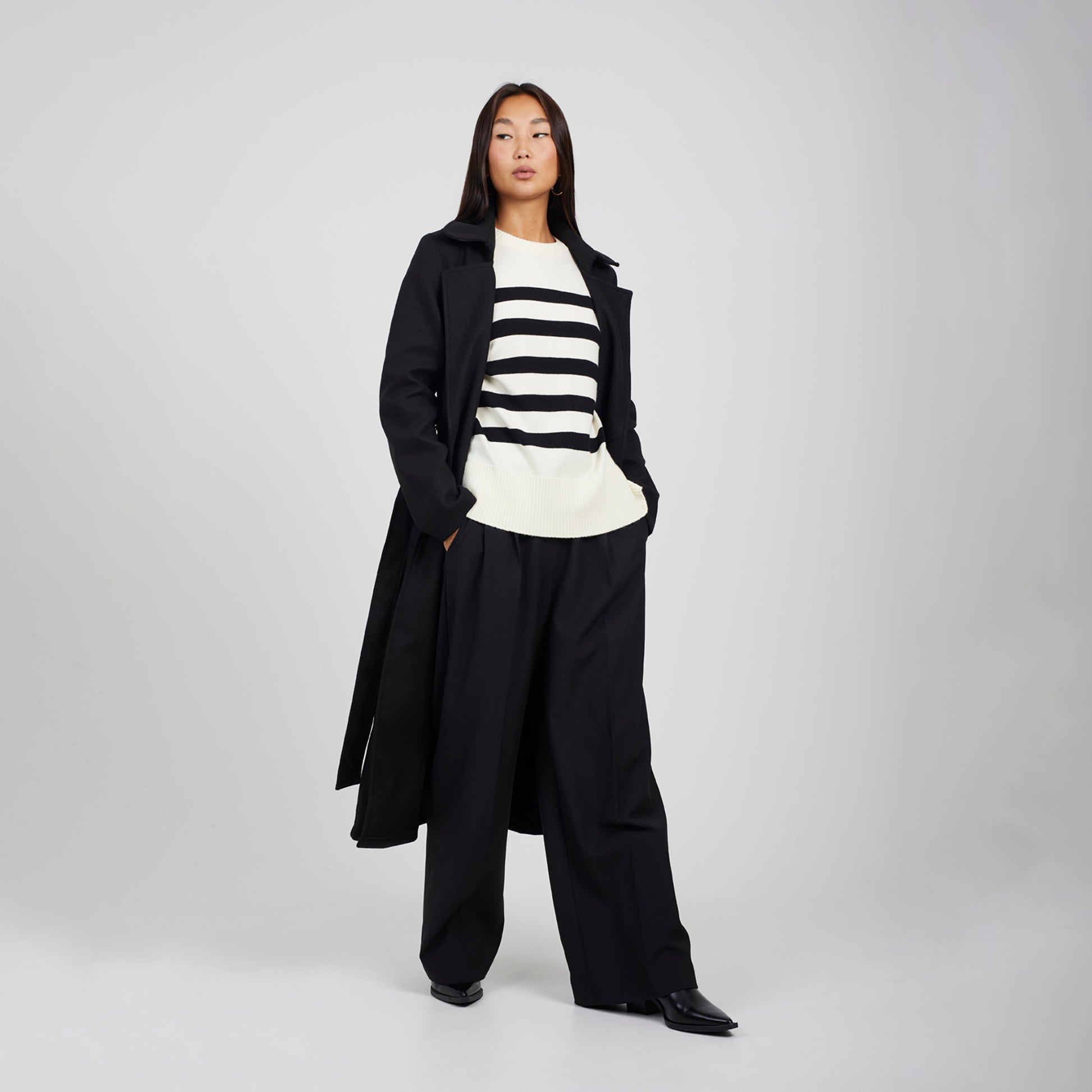 Brave Soul Ivory Striped Loose Fit Jumper with Wide Sleeves - Ivory Image 3