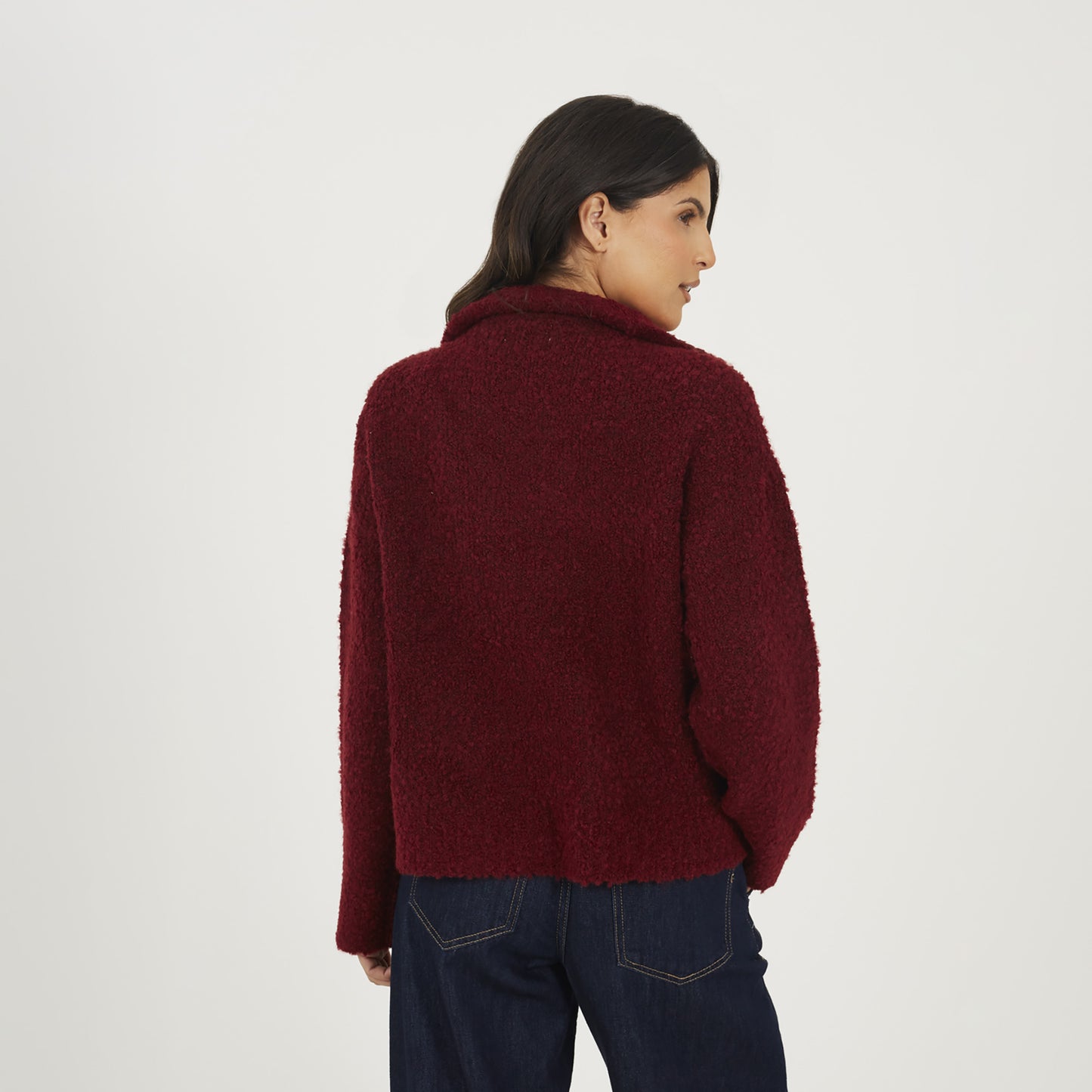 Brave Soul Wine Boucle Yarn Jumper With Zip Neck - Wine Image 2