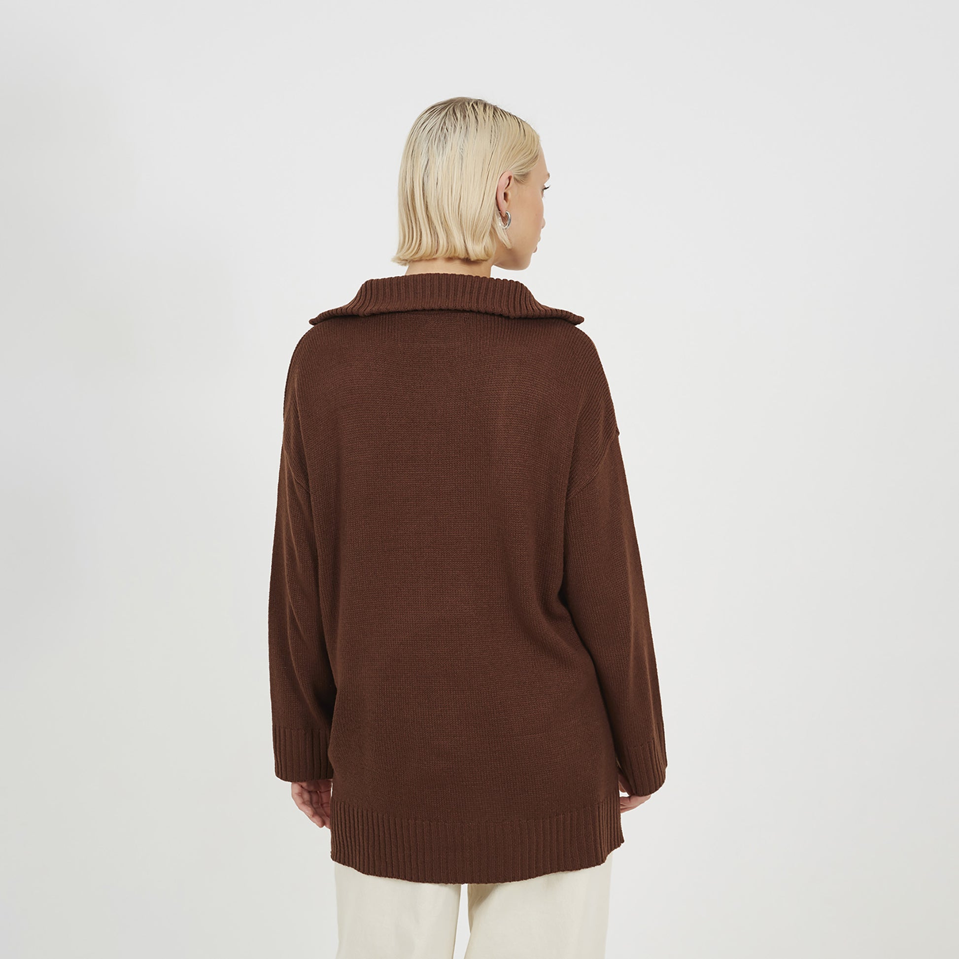Brave Soul Chocolate Oversized 1/2 Zip Knitted Jumper - Chocolate Image 2