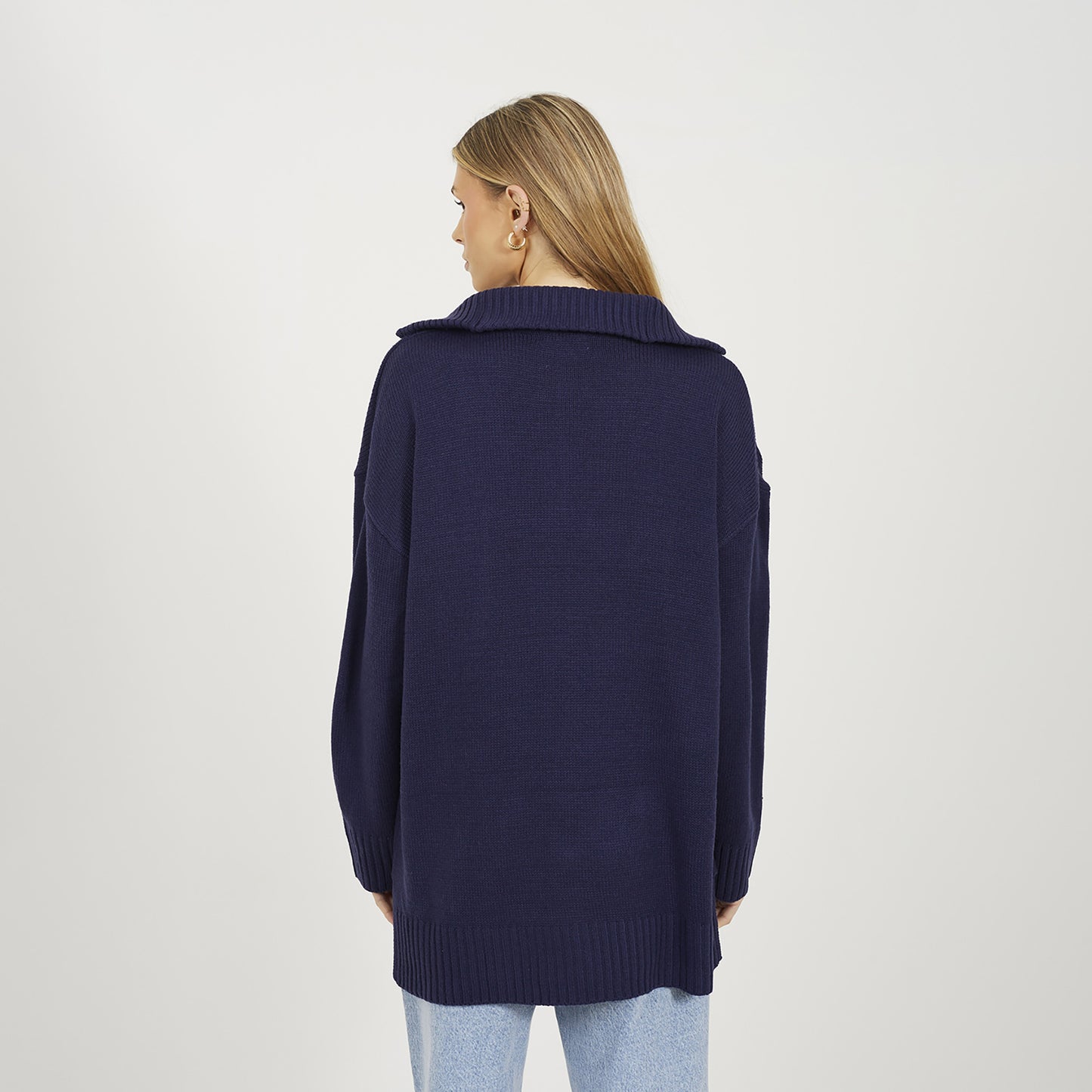 Brave Soul Navy Oversized 1/2 Zip Knitted Jumper - Navy Image 2