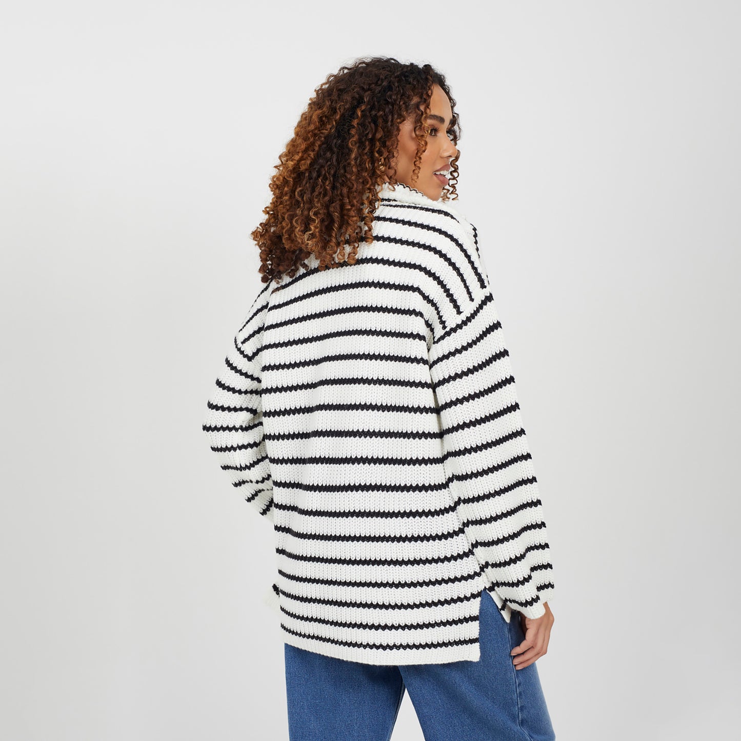 Brave Soul Cream Half Zip Striped Fisherman Knit Jumper - Cream Image 2