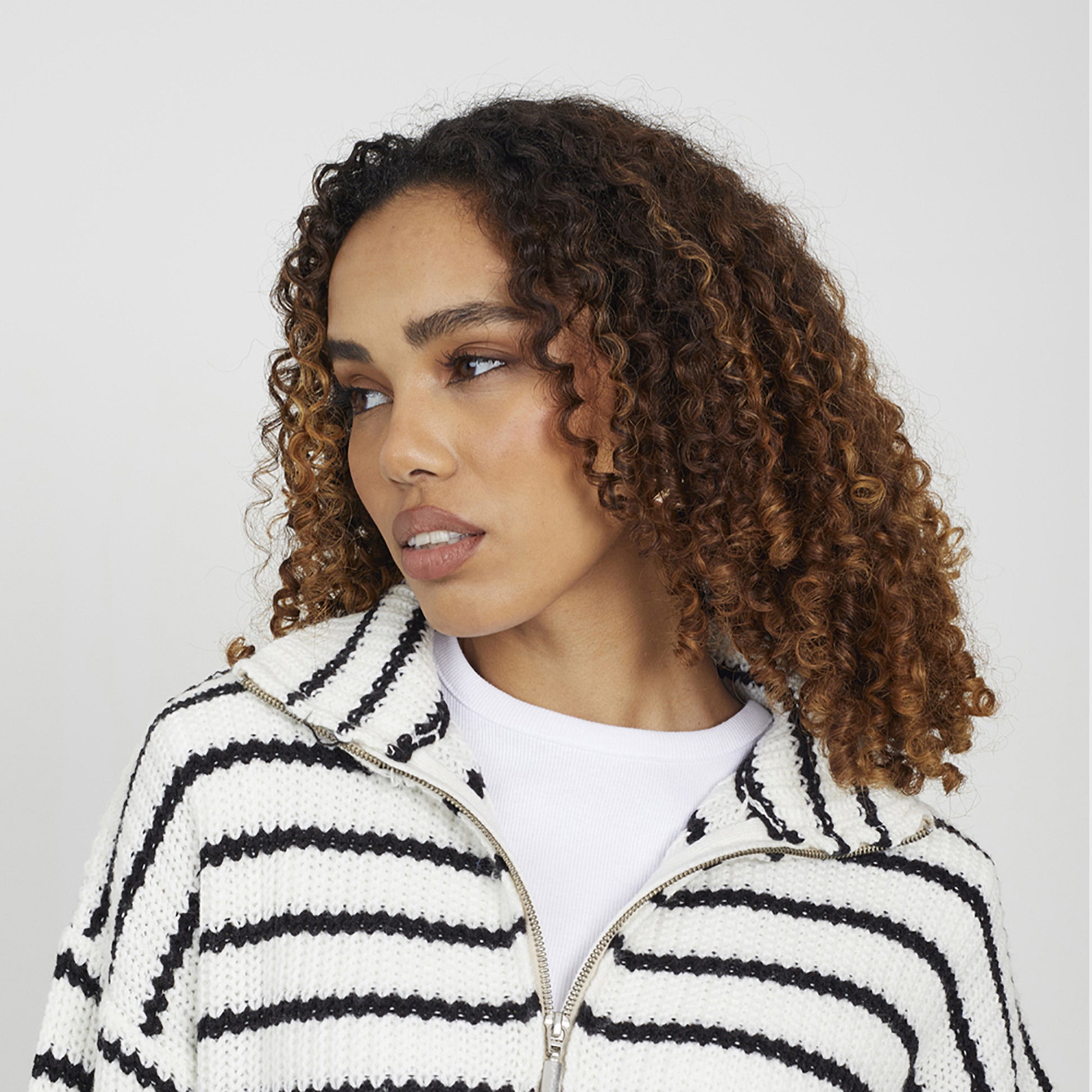 Brave Soul Cream Half Zip Striped Fisherman Knit Jumper - Cream Image 4