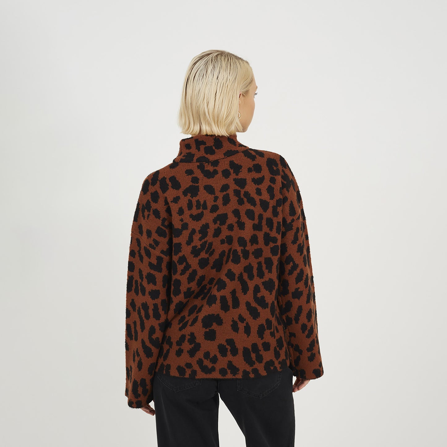 Brave Soul Brown Animal Jacquard Turtle Neck Tunic Jumper - Brown Image 2