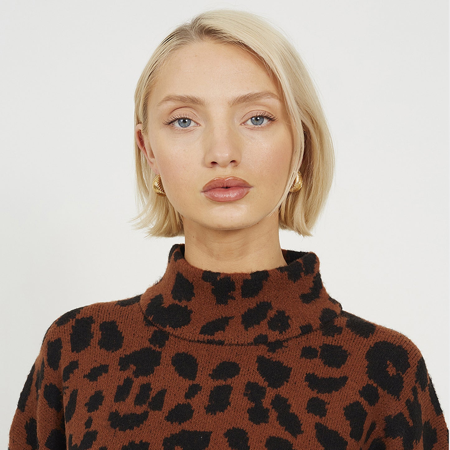 Brave Soul Brown Animal Jacquard Turtle Neck Tunic Jumper - Brown Image 4