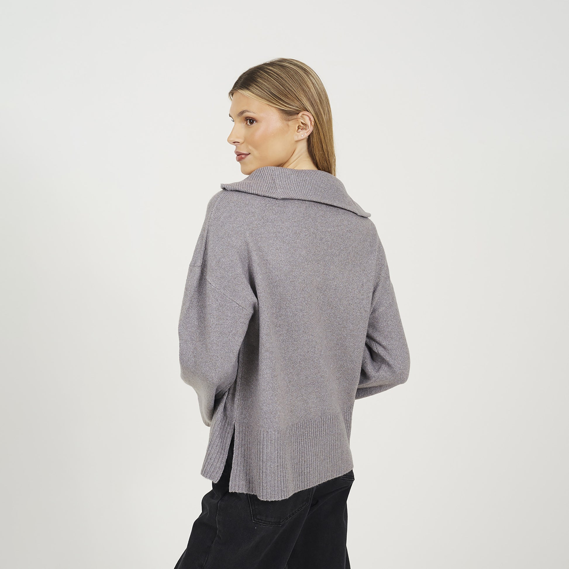 Brave Soul Grey Half Zip Knitted Jumper - Grey Image 2