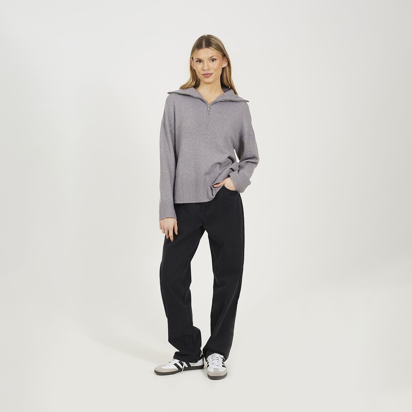 Brave Soul Grey Half Zip Knitted Jumper - Grey Image 3